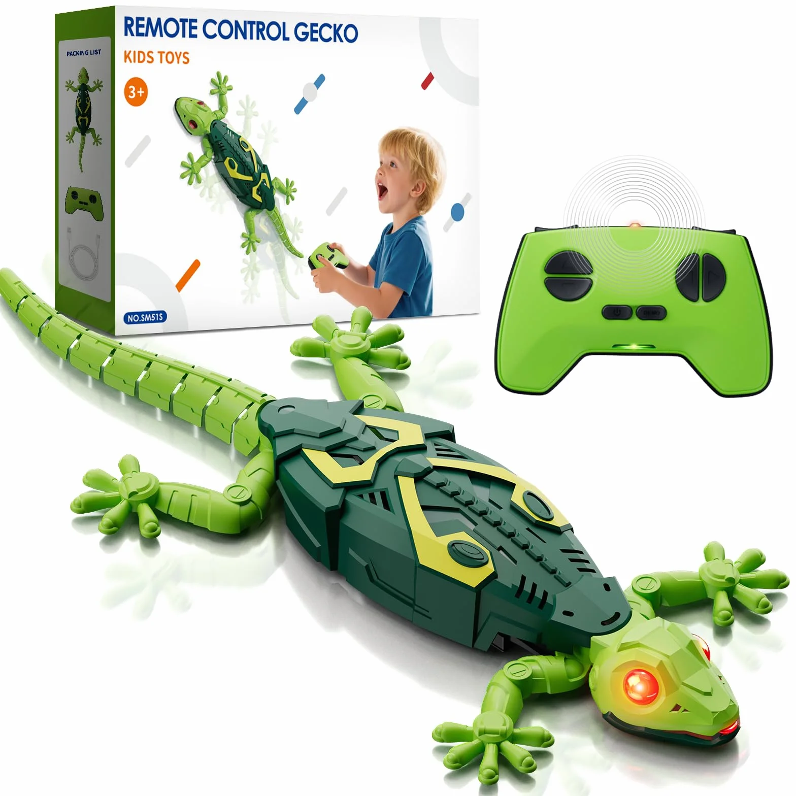 HYES Gecko Crawler Mural, Caméléon Crawling à distance, télécommande murale Gecko avec yeux lumineux, robot Lizard réaliste, jouet cadeau pour enfants, garçons, filles 3, 4, 5, 6, 7, 8