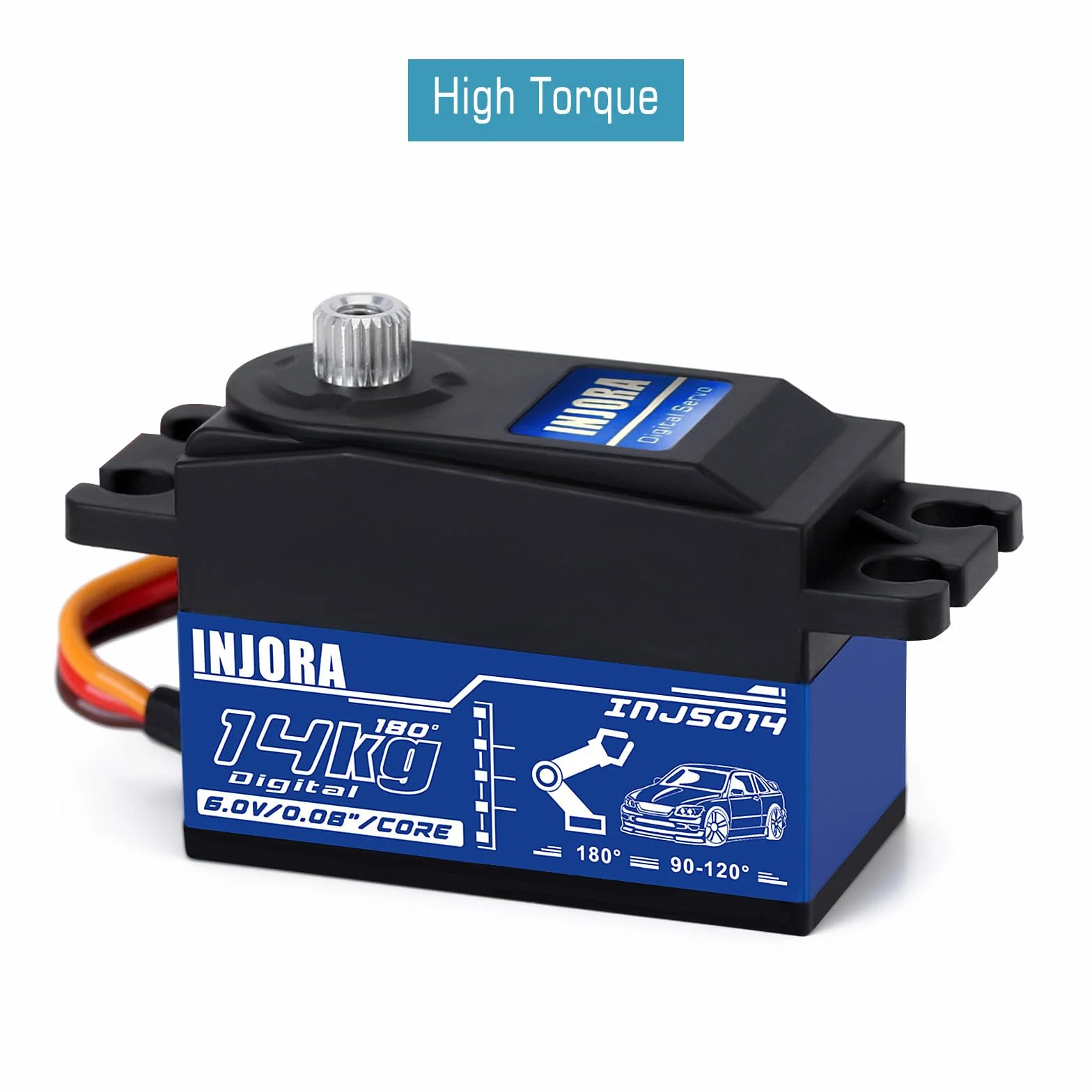INJORA Servo Numérique à Profil Bas 14KG avec Armature 25T pour Véhicules RC 1/10 1/12, Voiture de Tourisme, Drift, Hélicoptère, Avion à Aile Fixe