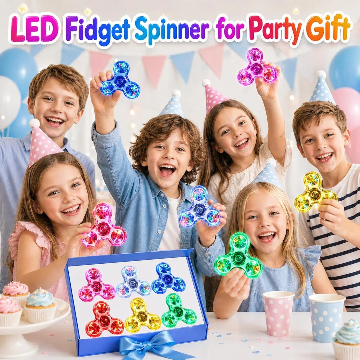 Gigilli Fidget Spinner Lot de 6, Fête de La Saint Valentin Favors LED Fidget Spinner Jouets pour Enfants, Soulagement du Stress Jouets Sensoriels, Sac de Fête de Pâques Remplisseurs Cadeau.
