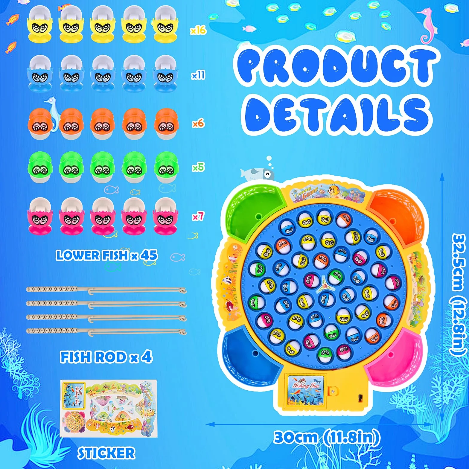 Euakee Jeux de Pêche Électriques, Jouet Enfant 2 3 4 Ans Jeux Peche a La Ligne avec 45 Poissons, 4 Cannes à Pêche Enfant Jeux Montessori Musical Jeu Educatif Jouet Cadeau pour Garcon Fille 3 4 5 6 Ans
