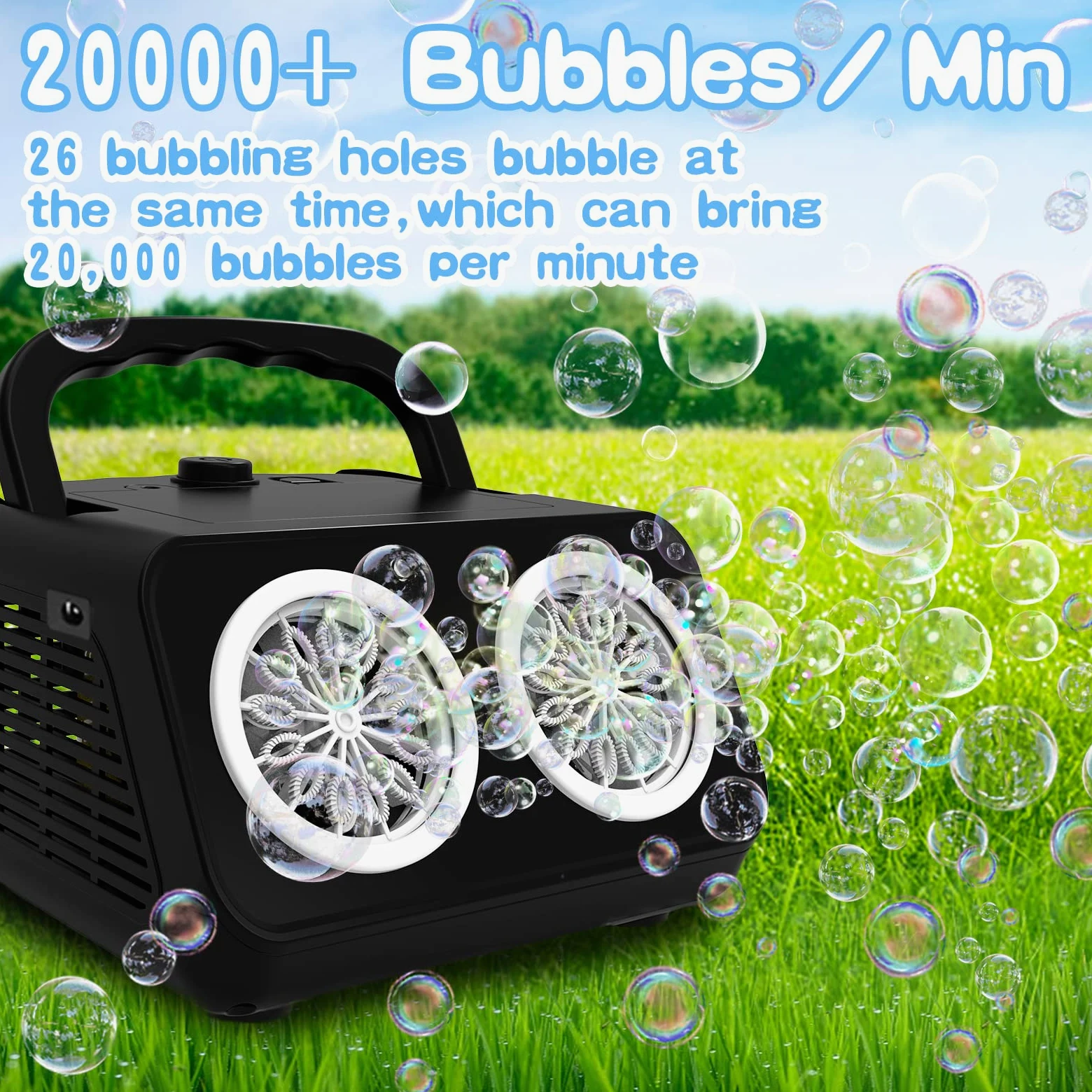 Panacare machine à bulles professionnelle,machine à bulles portable 20000+bulles/minute, 26trous de bulles/eau à bulles gratuite incluse, jouet à bulles pour enfants/mariage/anniversaire/fête de Noël