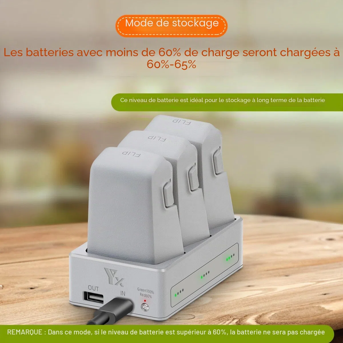 Chargeur de batterie Flip Drone pour DJI Flip Drone Trois voies Station de charge rapide