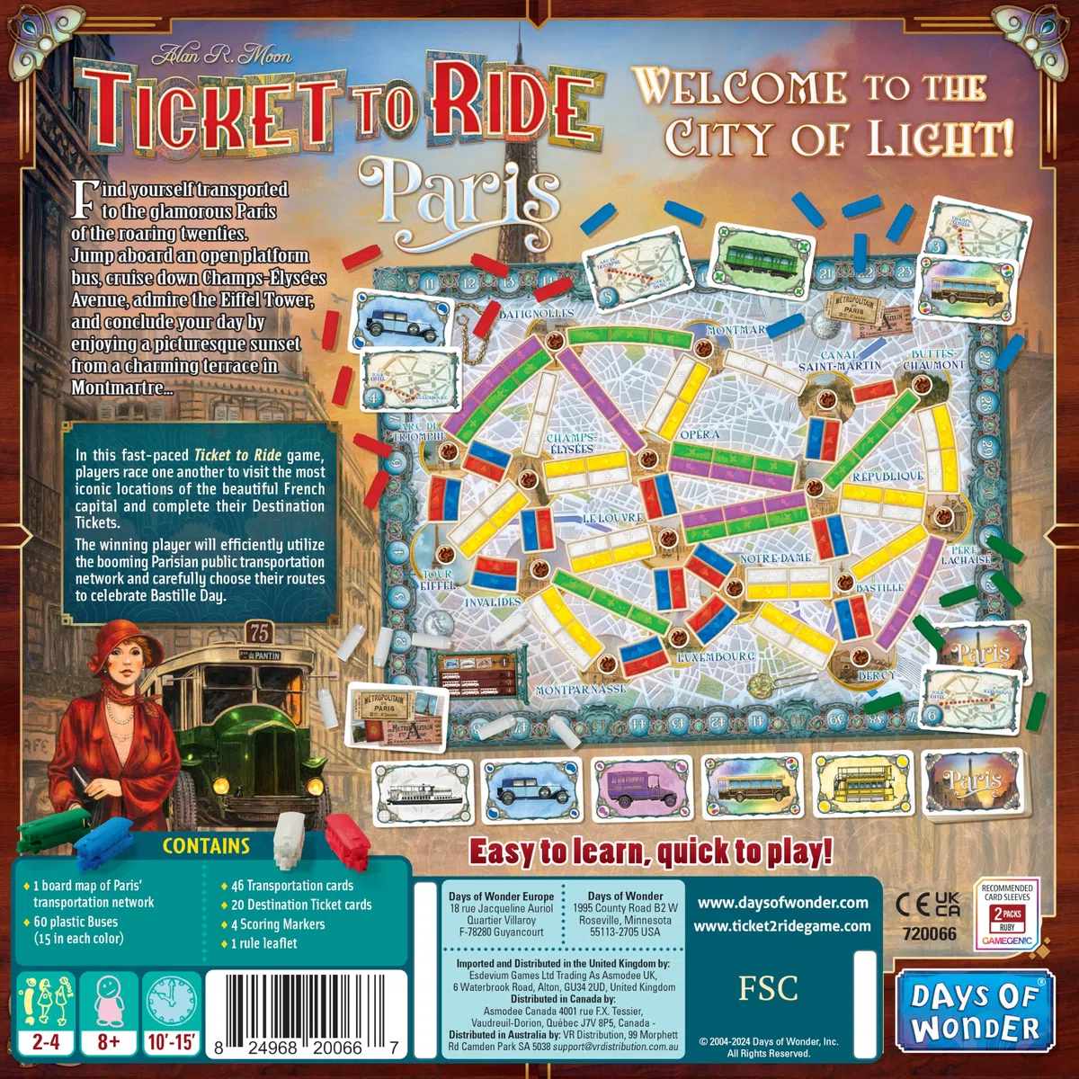 Ticket to Ride Paris Jeu de société – Jeu de stratégie de construction d'itinéraire en train avec bus parisiens détaillés, jeu familial amusant pour enfants et adultes - Version Anglaise