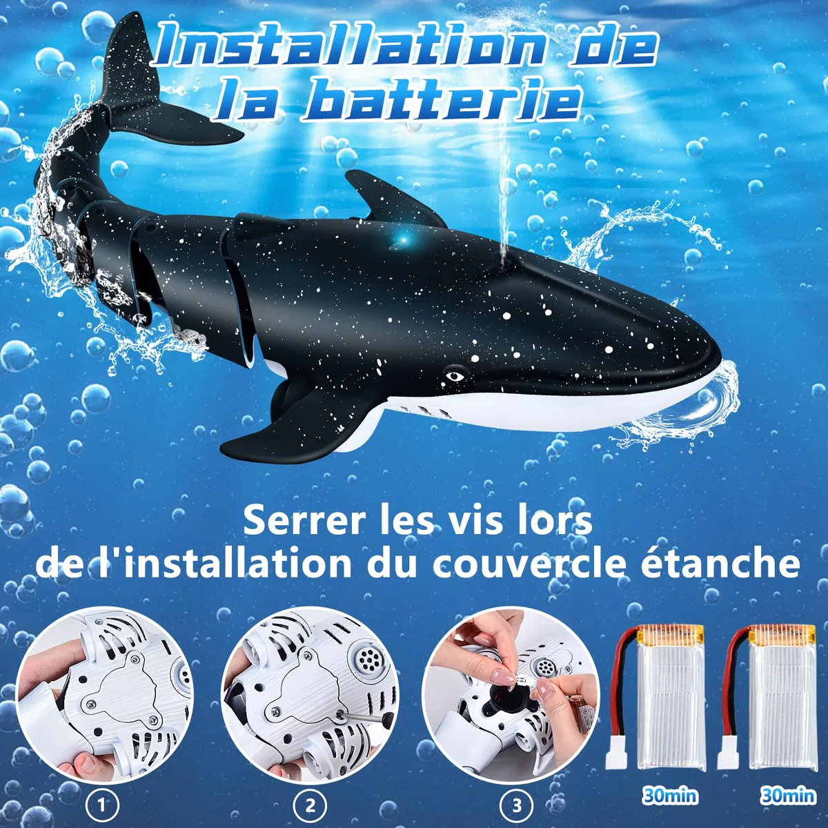 IEEILULU Baleine Télécommandée 2.4 GHz USB, Jouet RC Piscine Lac - Cadeau Garçons Filles 6+