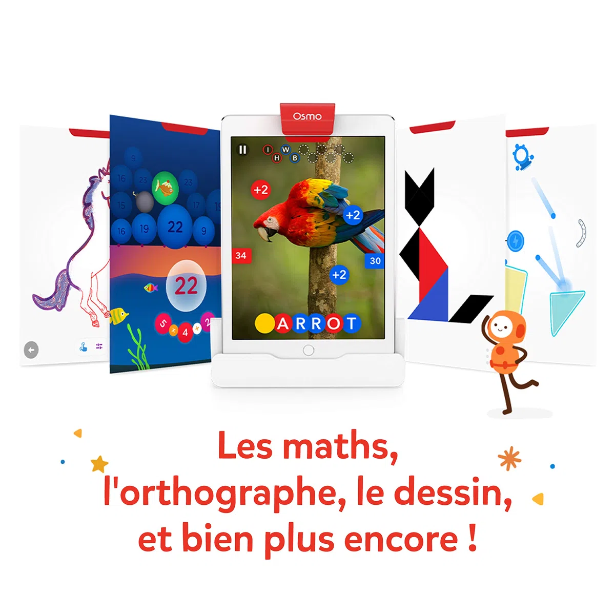 Osmo -Coffret complet Genius pour iPad -Genius Starter Kit -Âges 6-10ans -5 jeux d'apprentissage interactifs : maths, orthographe, art, physique,créativité et plus encore(base Osmo pour iPad incluse)