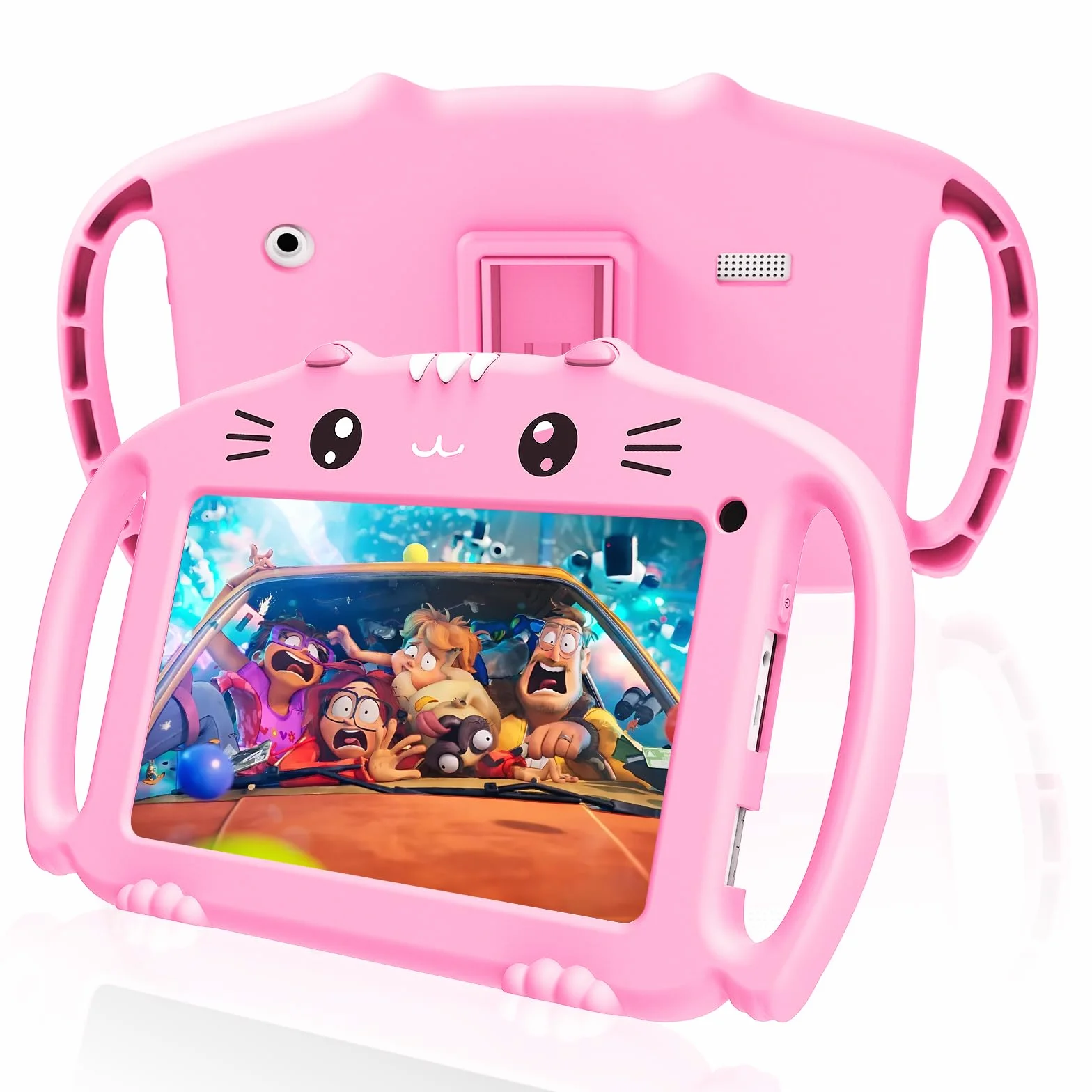 Tablette pour Enfant 7 Pouces Android avec WiFi 2Go RAM 32Go ROM, Contrôle Parental, Double Caméra, Kid-Proof Étui (Rose)