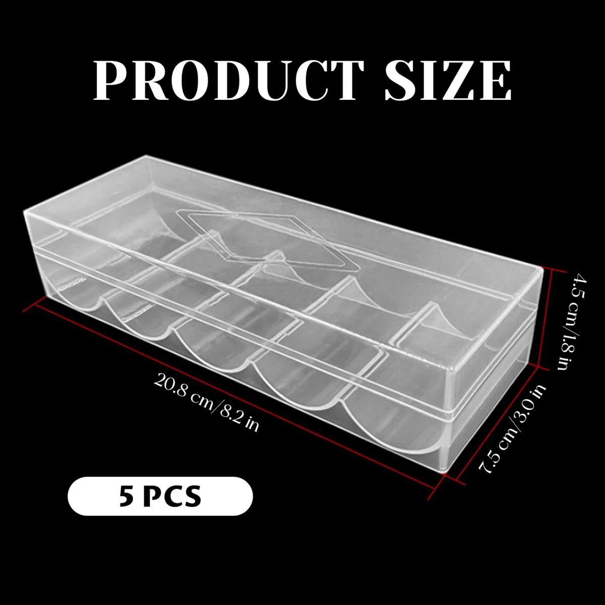 Jorzer Coffret à jetons de Poker, Plateau en Plastique Transparent avec Couvercle, 5 pièces, présentoir de Rangement Multi-usages pour Jeux Hasard, fêtes ou Maison