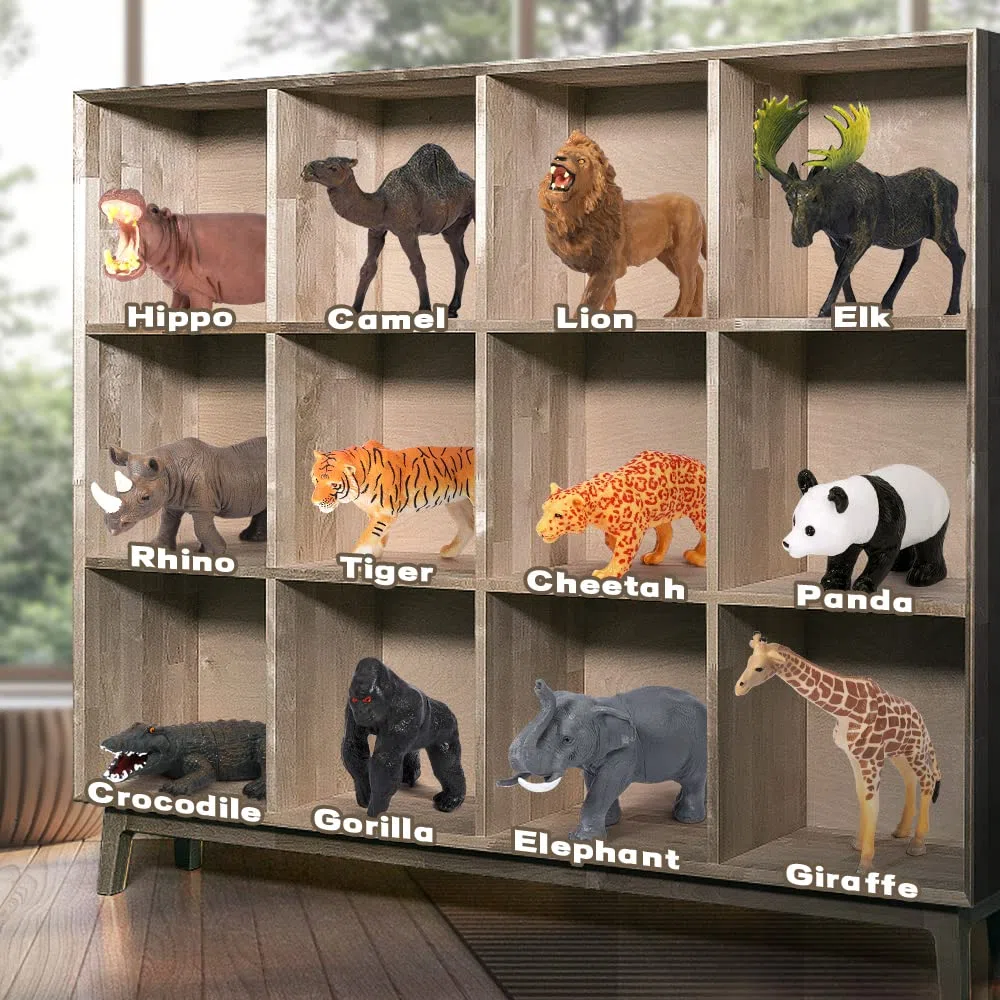 FRUSE d'animaux Jouet pour Enfants,12 Pièces Réaliste Animaux de la Jungle,Figurine Animaux avec Panda,Lion,Eléphant,Jouets Éducatifs Cadeaux pour Enfant Fille Garçons de 3 Ans et Plus