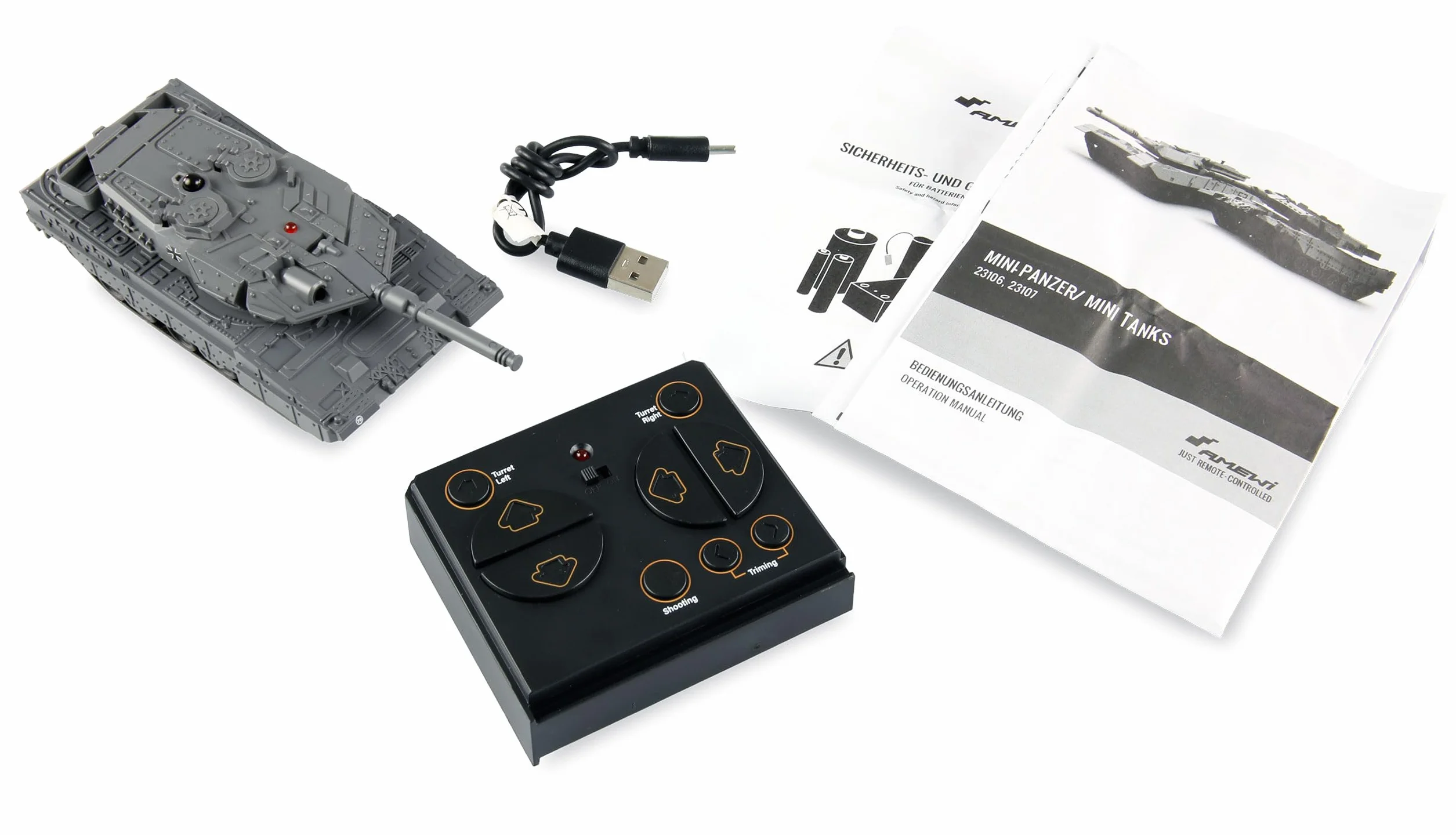 Amewi RC Leopard II Mini Char télécommandé avec Fonction Battle IR 1:72 RTR Enfants à partir de 8 Ans Gris