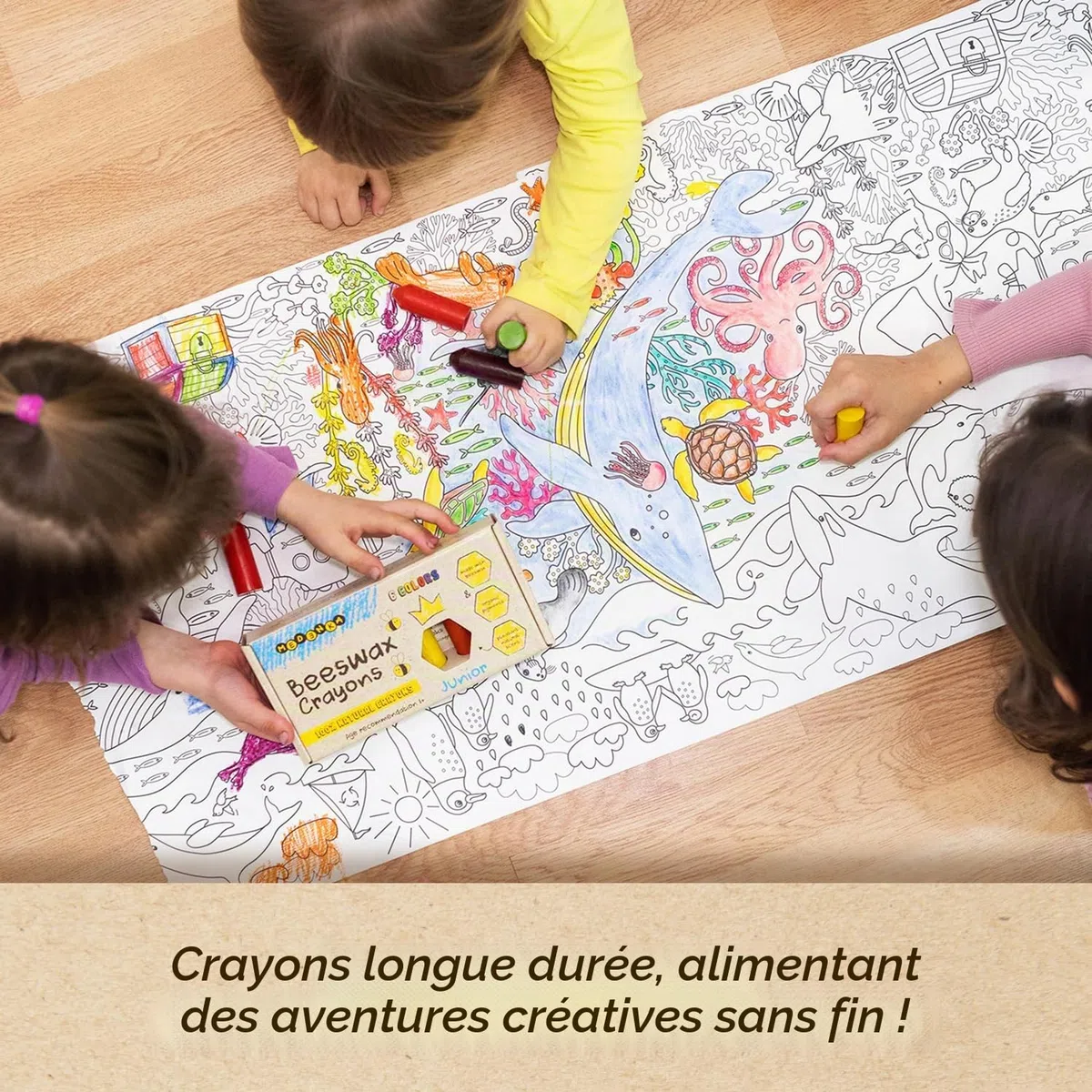Crayons à la cire d'abeille Junior – 6 couleurs – Crayons pour tout-petits – Non toxiques pour les années 1–3 ans – Fabriqué en cire d'abeille européenne