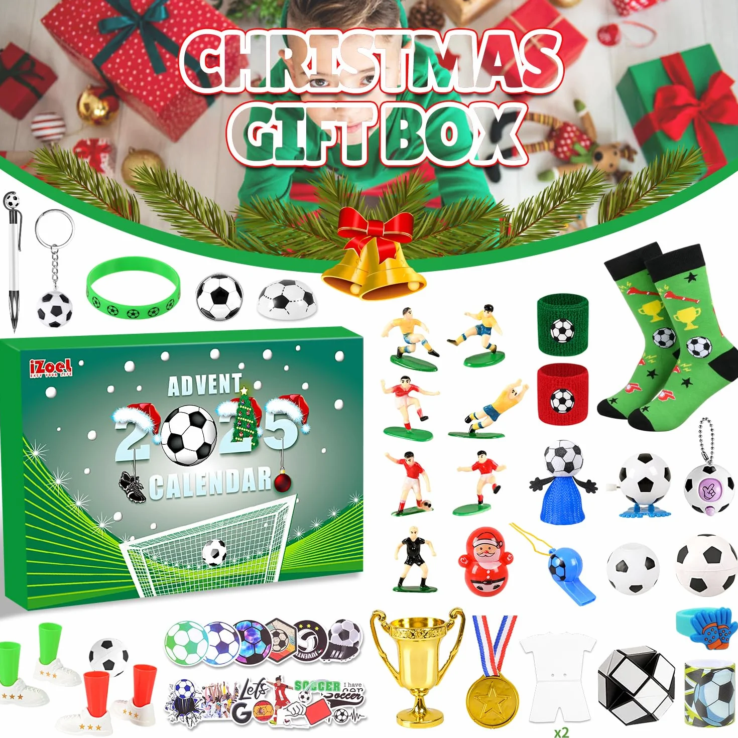 iZoeL Calendrier Avent Football Calendrier de l'Avent 2025 Enfant, Stade de Football Simulé Jouets pour 4 5 6 7 8 9 10 11 12 Ans Garçon Fille, Cadeaux Noel pour Fils Neveu Fille Frères