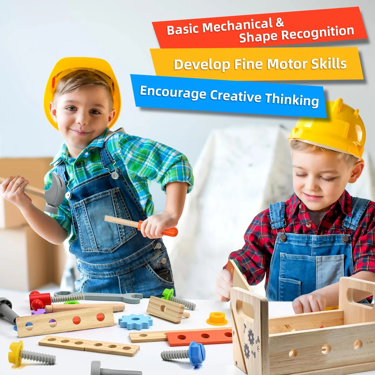 Jouet en Bois Outil pour Enfant 3 Ans, DIY 29 Pièces Jeux en Bois pour Enfants Avec Boîte à Outils, Montessori Educatifs Parcours Motricité Bébé Jouets, Cadeau Enfant Garcon Fille 4 5 6 7 Ans