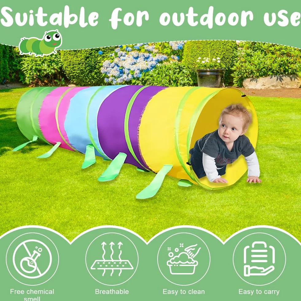 Tunnel de jeu, pliable, 46 x 180 cm, pour l'extérieur, pour enfants à partir de 1 an, pour enfants et animaux, pour l'intérieur et l'extérieur
