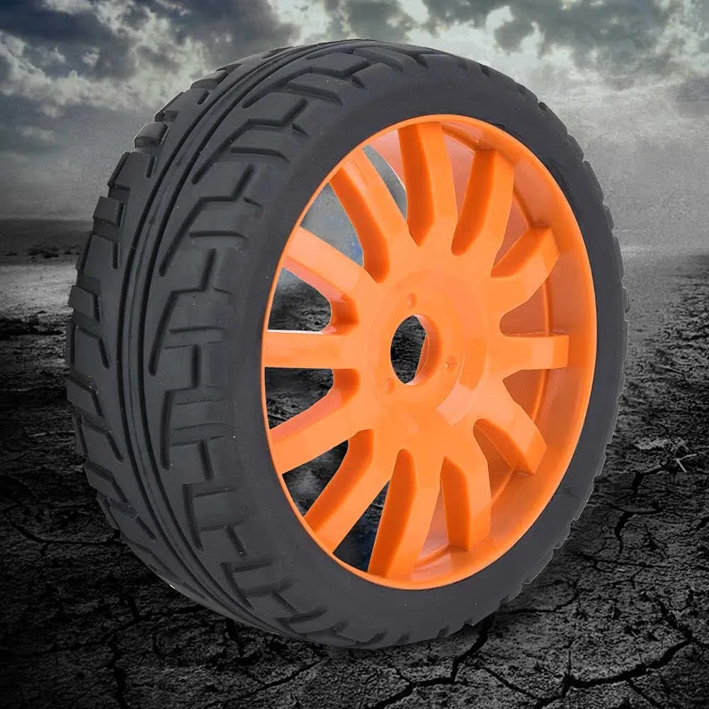 Pneus RC, 17Mm Hex RC et Pneus Pneus de Voiture RC 2 Pièces 1/8 Pneus RC Mise à Niveau Pneus de Moyeu de Jante de Roue Pneus en Caoutchouc pour 1/8 sur Route Accessoire de (Orange)