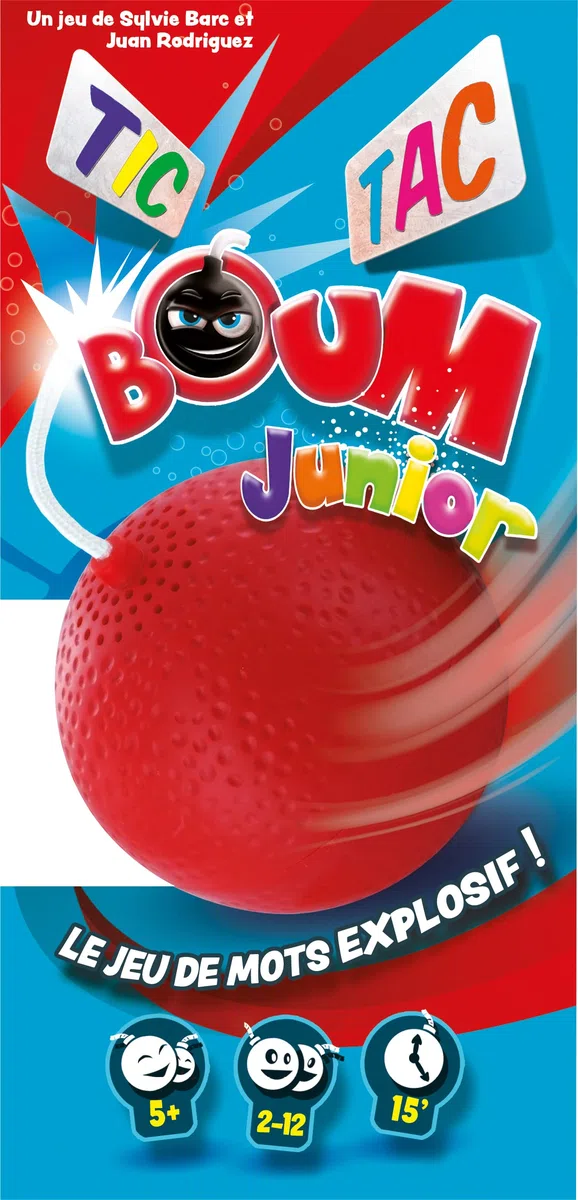 Asmodee - TIC TAC BOUM Junior - Jeu d'Ambiance pour Enfants dès 5 Ans -Jeu de Cartes & Rapidité - Trouvez 1 Mot avec 1 Syllabe - avec Bombe Minuteur - 2 à 12 Joueurs - 15 Min -en Français - Zygomatic