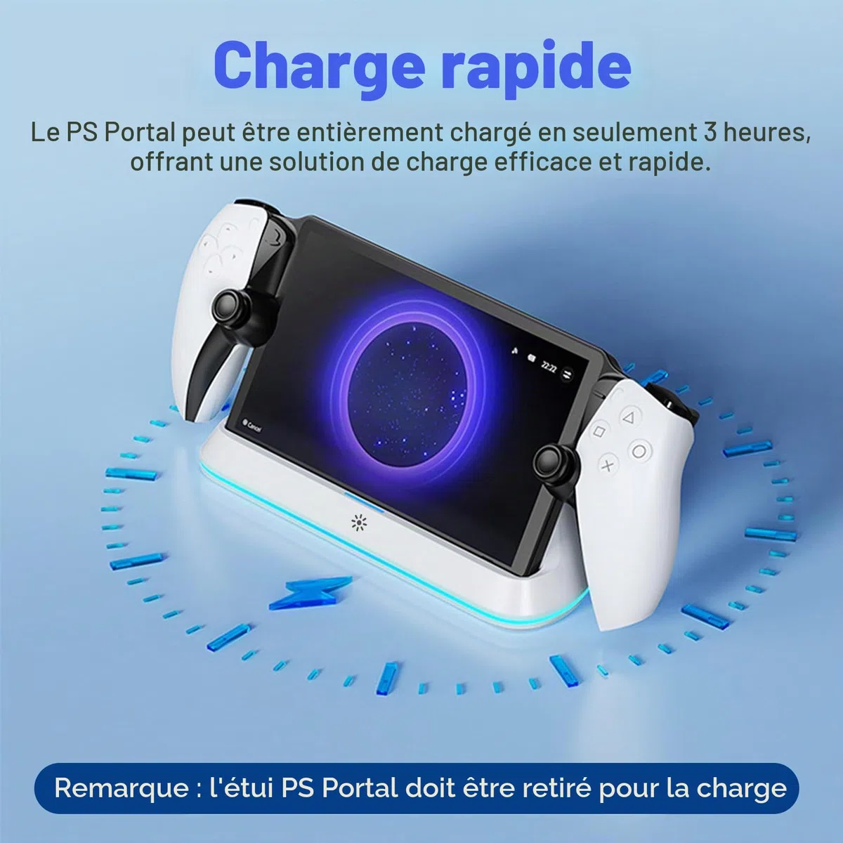 Station de Chargement pour PlayStation Portal, Support de Charge Portable avec Lumières RVB, Support de Chargement pour PS5 Portal Accessoires（Noir）