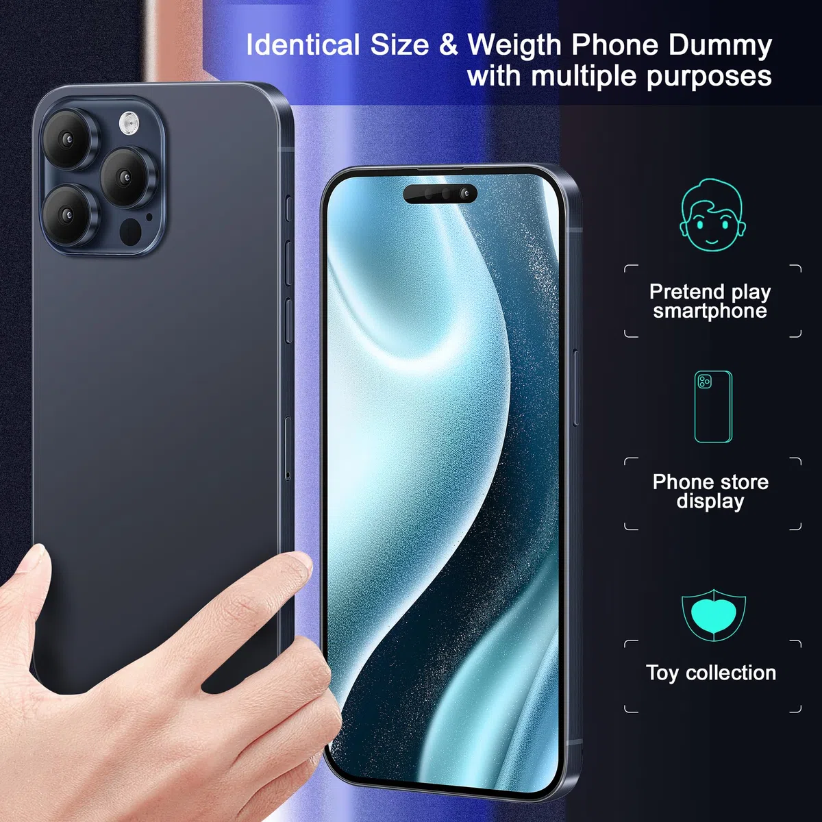 FufoneUS Affichage Faux Jouets téléphone Portable modèle métallique réplique Non Fonctionnement 1:1 téléphone pour 15 Pro Noir Écran Noir