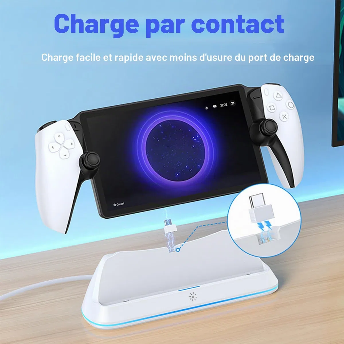 Station de Chargement pour PlayStation Portal, Support de Charge Portable avec Lumières RVB, Support de Chargement pour PS5 Portal Accessoires（Noir）