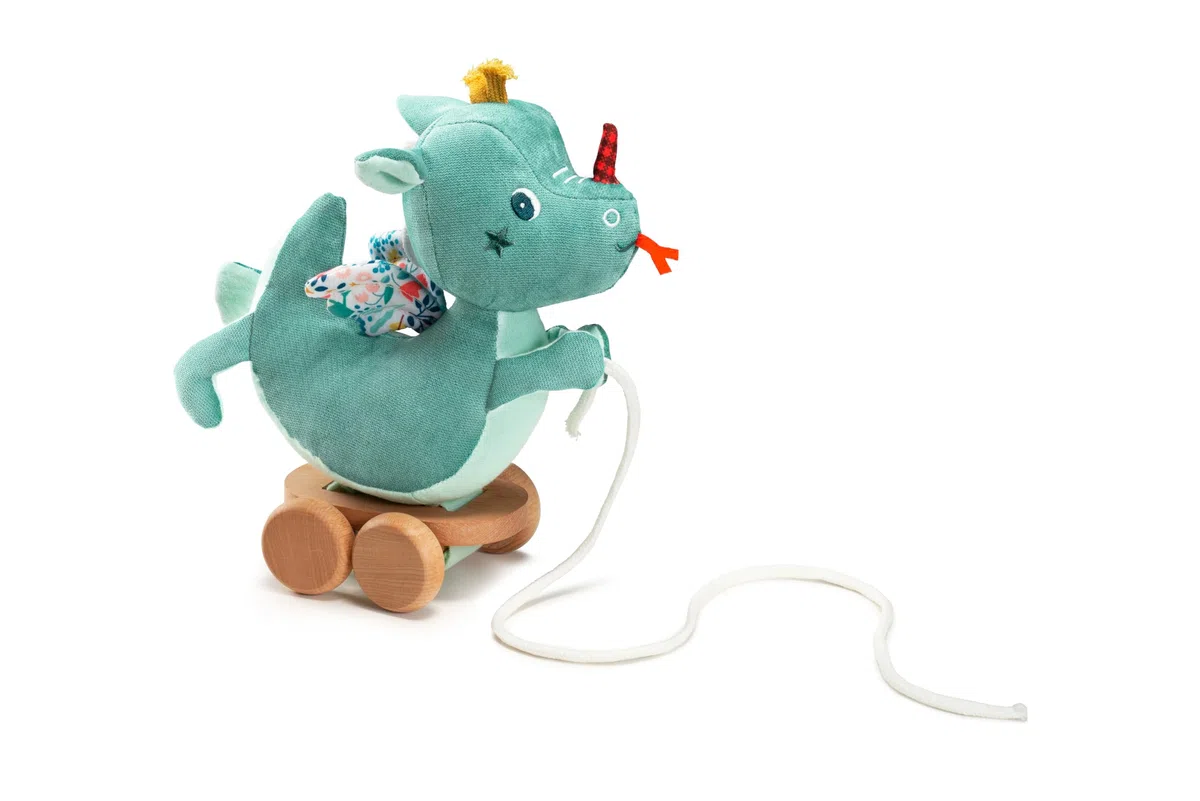 Lilliputiens – Jouet à Tirer Joe Le Dragon – Compagnon idéal pour Les Premiers Pas de bébé – Jouet d’éveil sonore et Tactile avec Tete tintante et Roues Mobiles – Dès 12 Mois – 83329