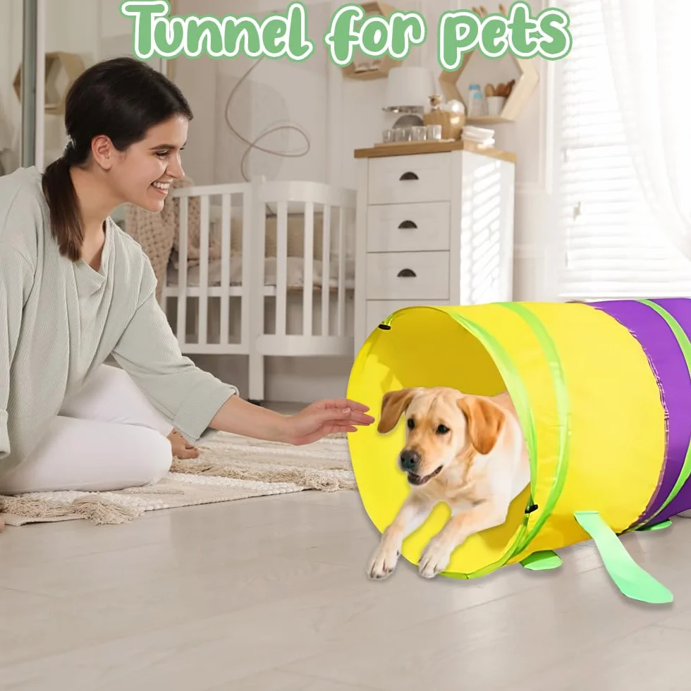 Tunnel de jeu, pliable, 46 x 180 cm, pour l'extérieur, pour enfants à partir de 1 an, pour enfants et animaux, pour l'intérieur et l'extérieur