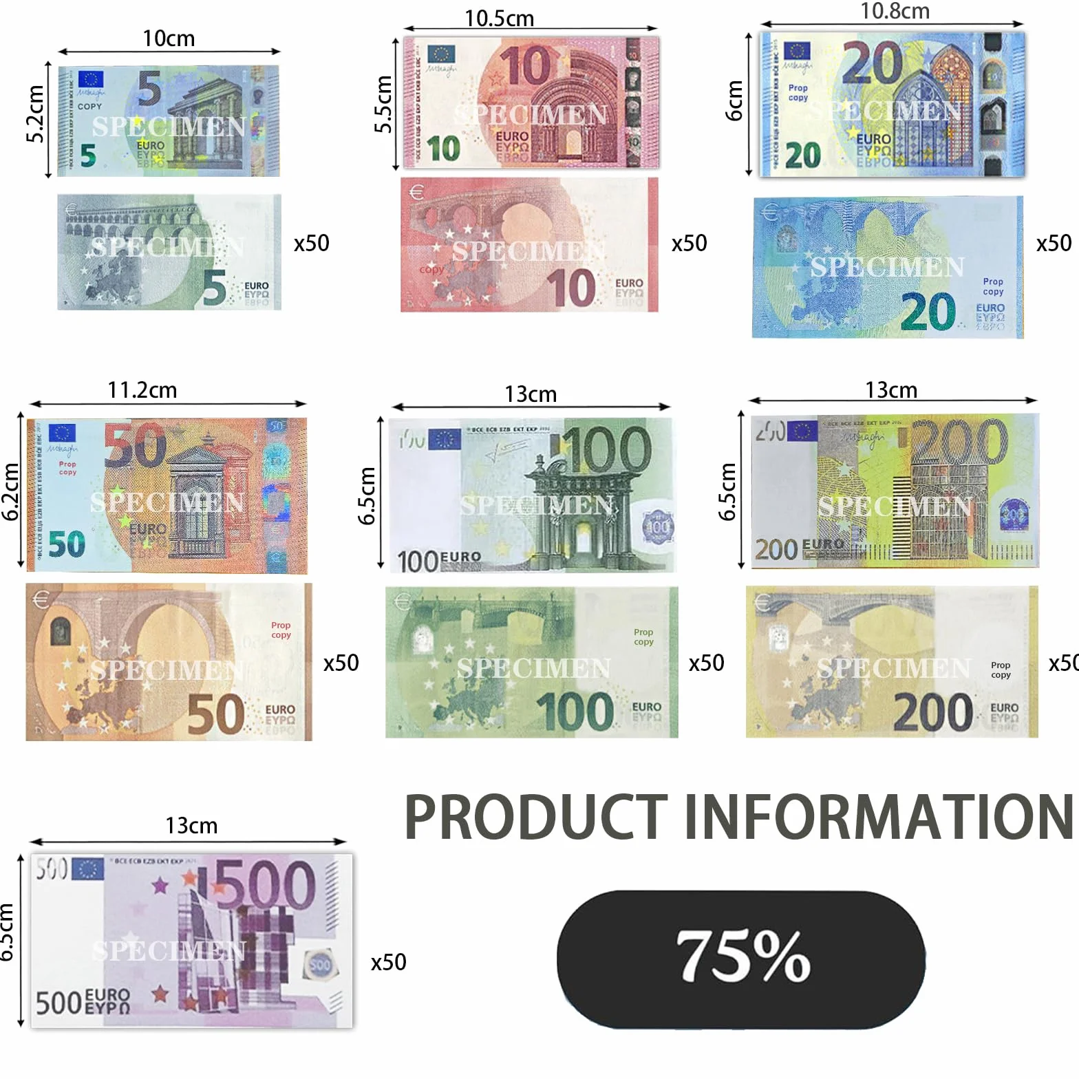 Lot de 390, 1/2/5/10/20/50/100/200/500, pour Apprendre, Jouer à des Rôles et Profiter du Jeu