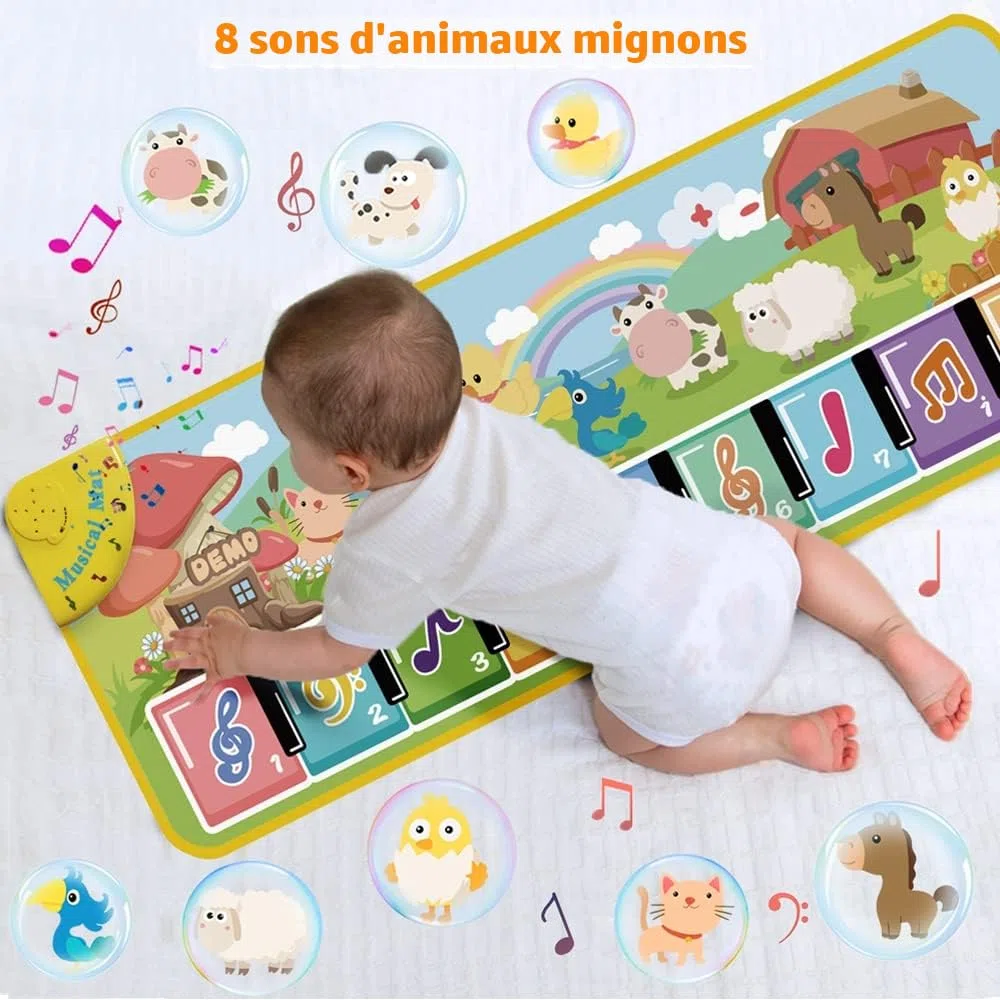 Lobyoh Tapis Musical Tapis Piano Enfant avec 8 Animaux, Tapis de Danse, Tapis de Jeu Musique, Cadeaux d'anniversaire, Jouets Musicaux pour Bébés Garçons Filles