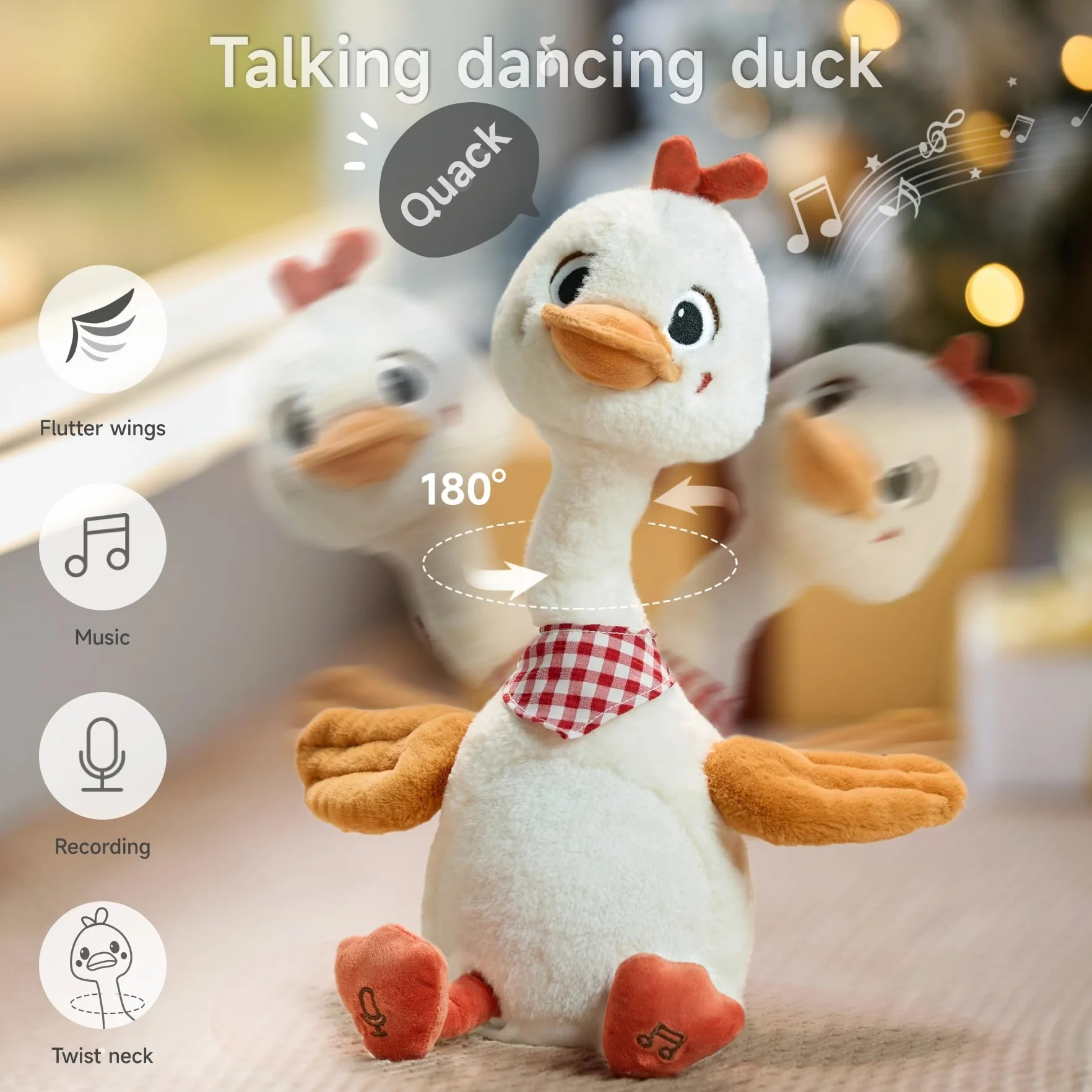 TUMAMA Canard Qui Parle Danse et Répète, Peluche Jouet Musicaux avec Enregistrement, Dansant Parlant Jouets pour Bebe Enfant, Stitch Peluches Jeux et Animaux Interactifs, Cadeaux pour Garçons Filles