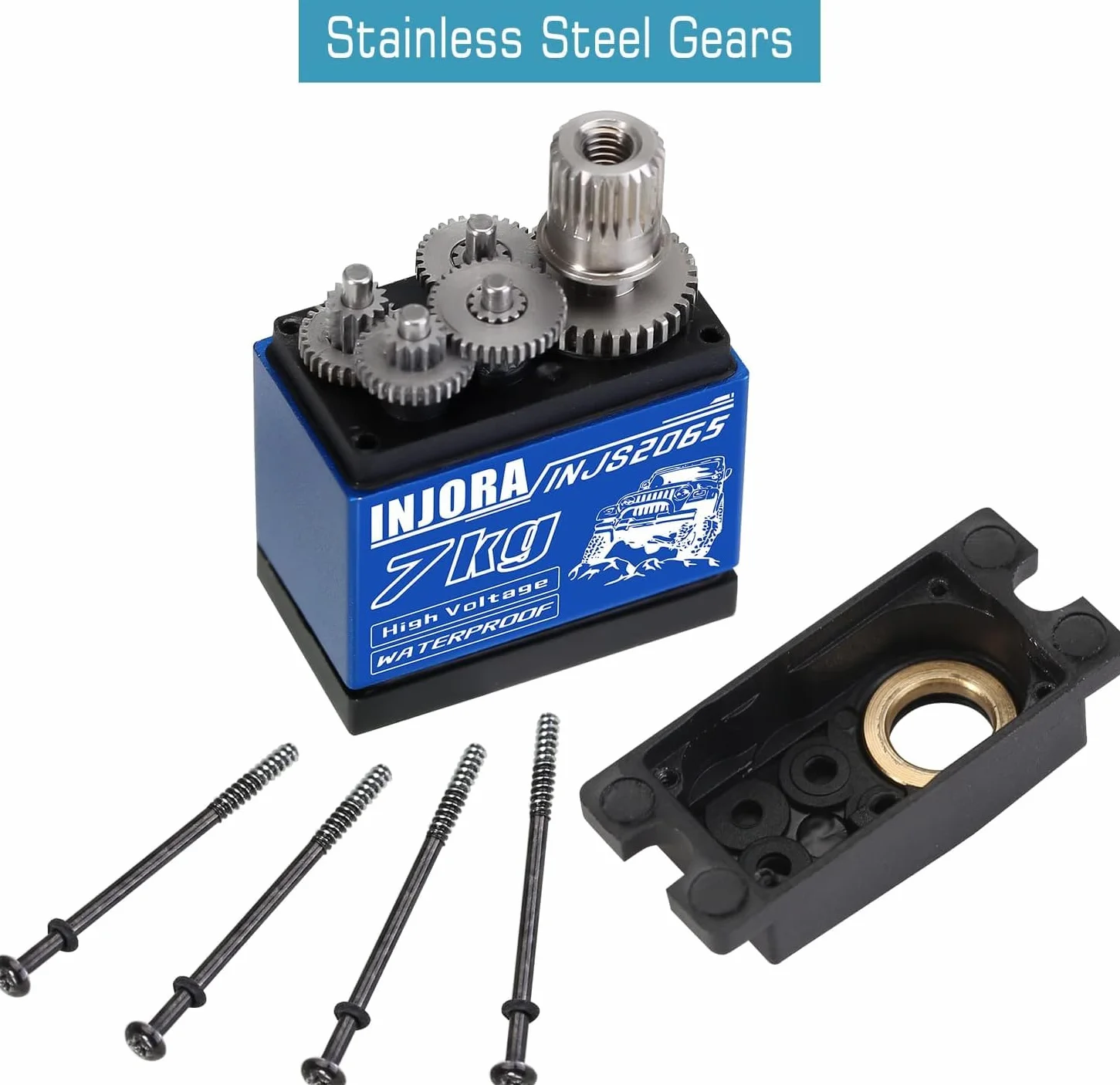 INJORA Servo 2065 étanche 7 kg avec support et bras pour 1/24 Axial SCX24