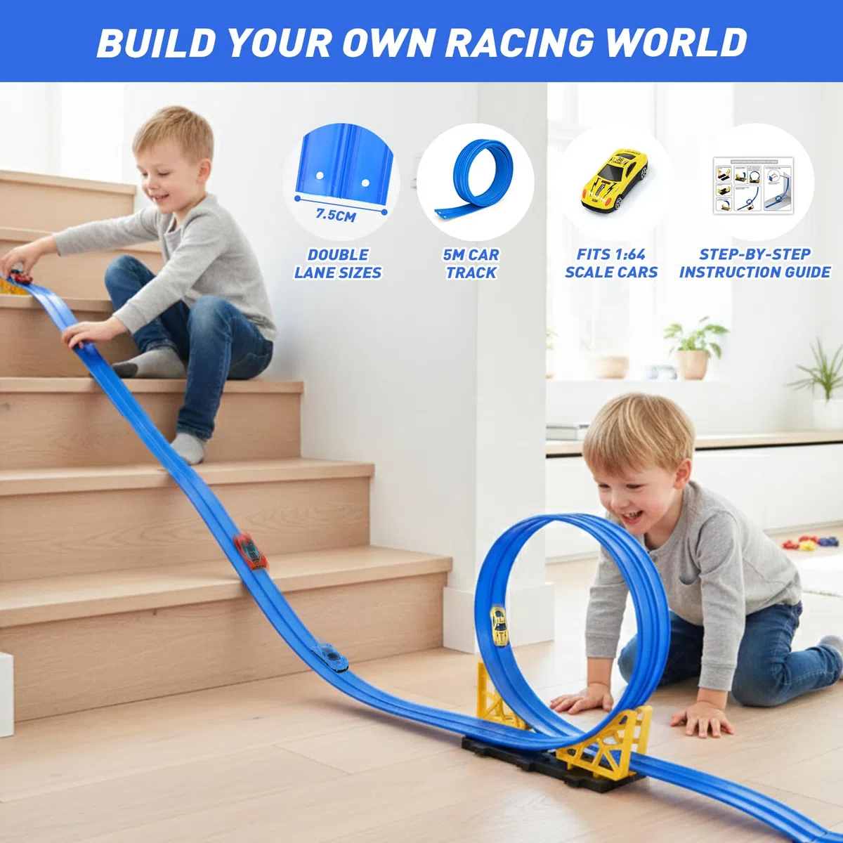 Dreamon Circuit Voiture Enfant Jouet 3 4 5 6 Ans 5M Circuit Flexible Voiture Enfant avec Petites Voitures Rampe Sac de Rangement Ventouse Cadeau pour Garçons Filles