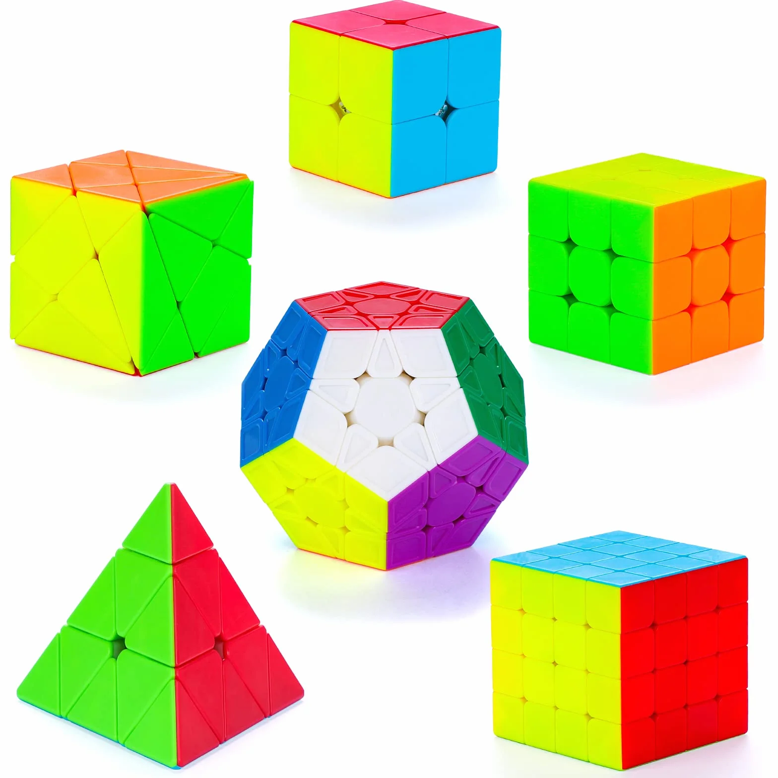 Coolzon Speed Magic Cube Ensemble, 6 Pack Cube Magique 2x2x2 3x3x3 4x4x4 Pyraminx Megaminx Skewb Cube Magique sans Autocollant en Douceur Jouet pour Enfants et Adultes, Noël, Anniversaire