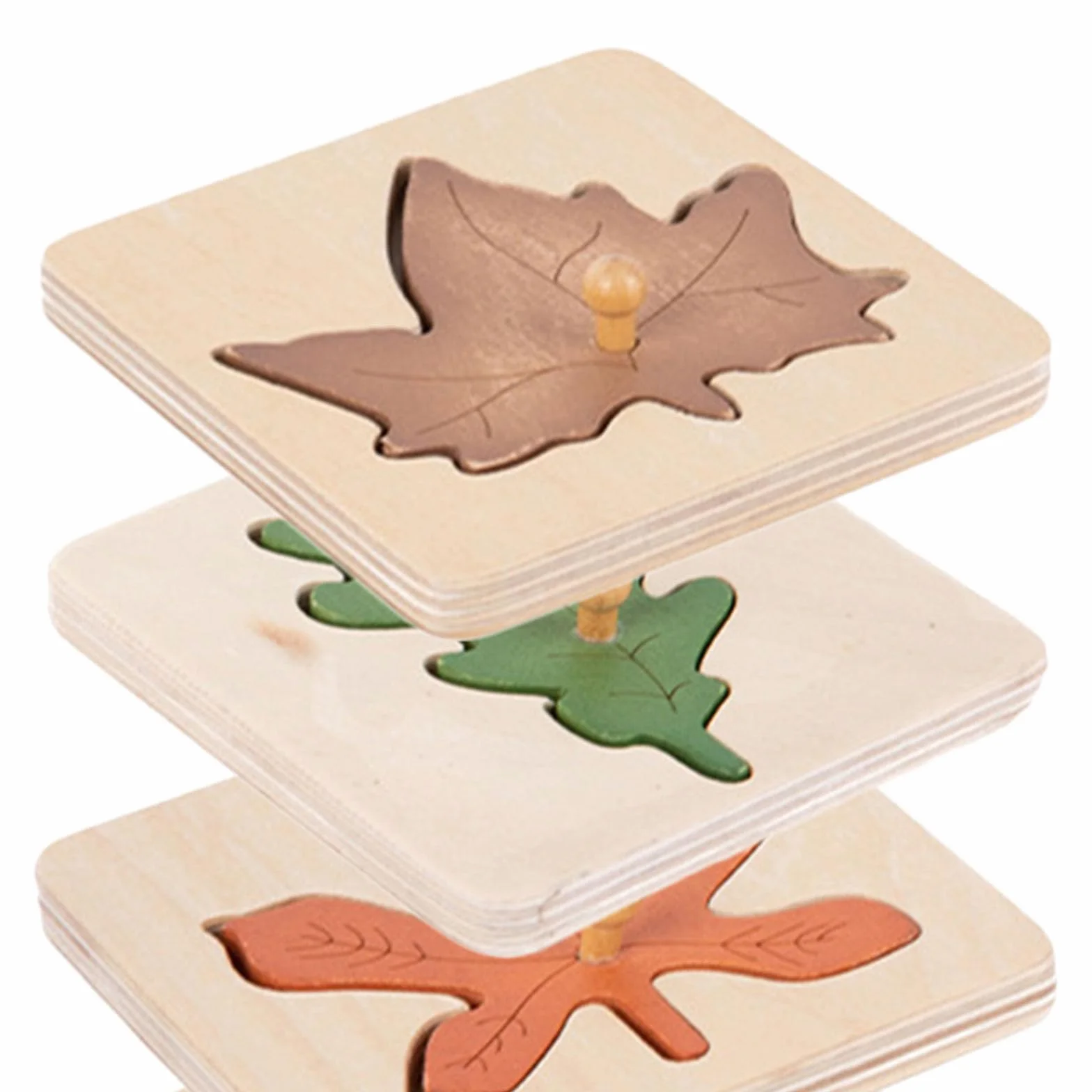 ibasenice Montessori Lot de 4 puzzles en bois partiellement en forme de feuille d'automne Jouet éducatif pour enfants d'âge préscolaire Puzzle éducatif à emboîter pour compétences cognitives et