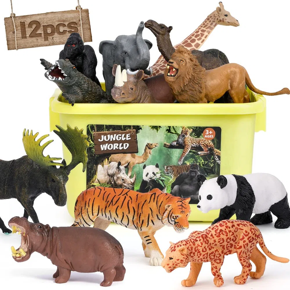 FRUSE d'animaux Jouet pour Enfants,12 Pièces Réaliste Animaux de la Jungle,Figurine Animaux avec Panda,Lion,Eléphant,Jouets Éducatifs Cadeaux pour Enfant Fille Garçons de 3 Ans et Plus