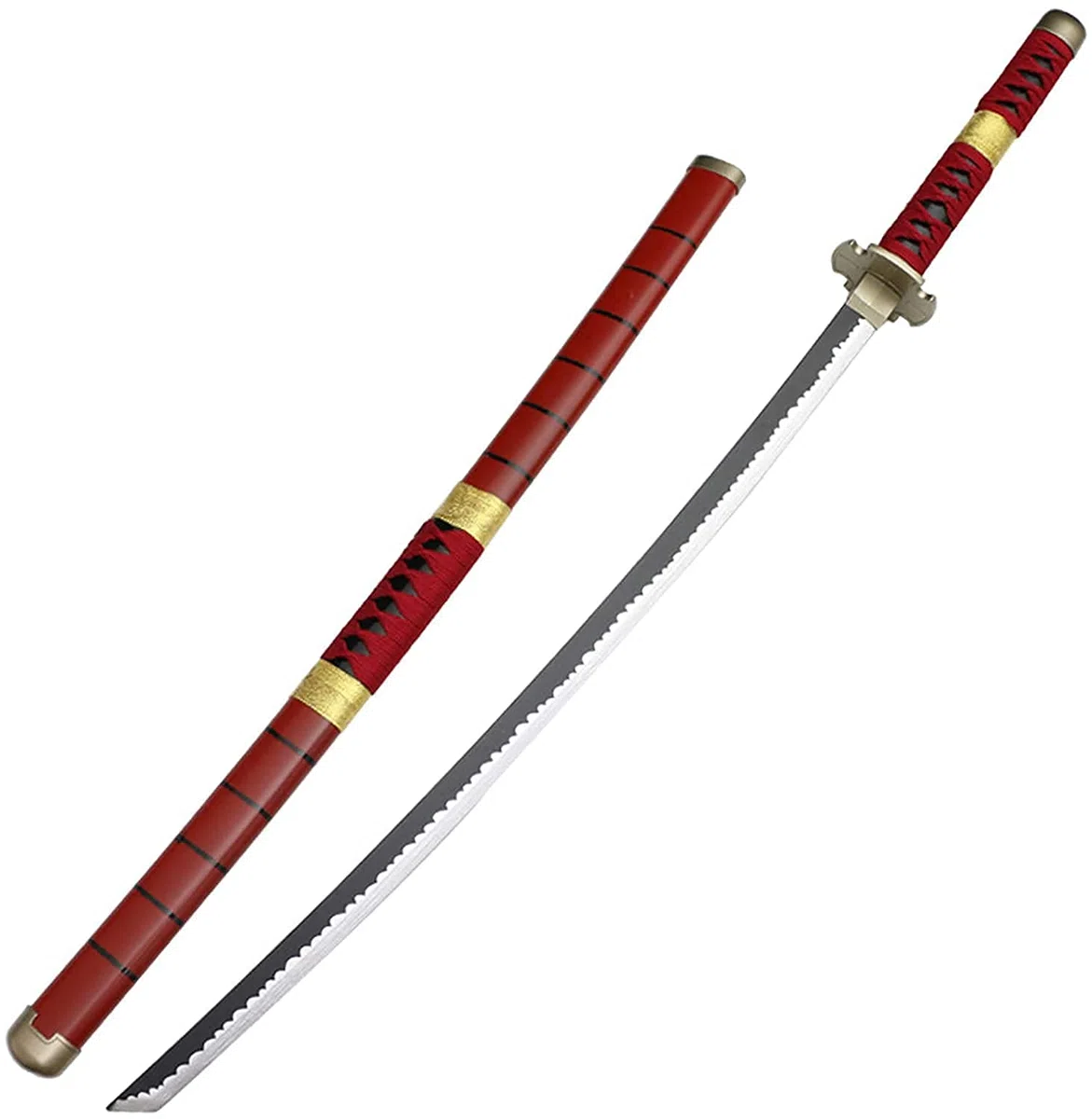 Samurai Ninja Wooden Sword Arme, Anime Noir Samurai Roronoa Zoro Cosplay Katana Couteau Jouets pour Adolescents,Rouge