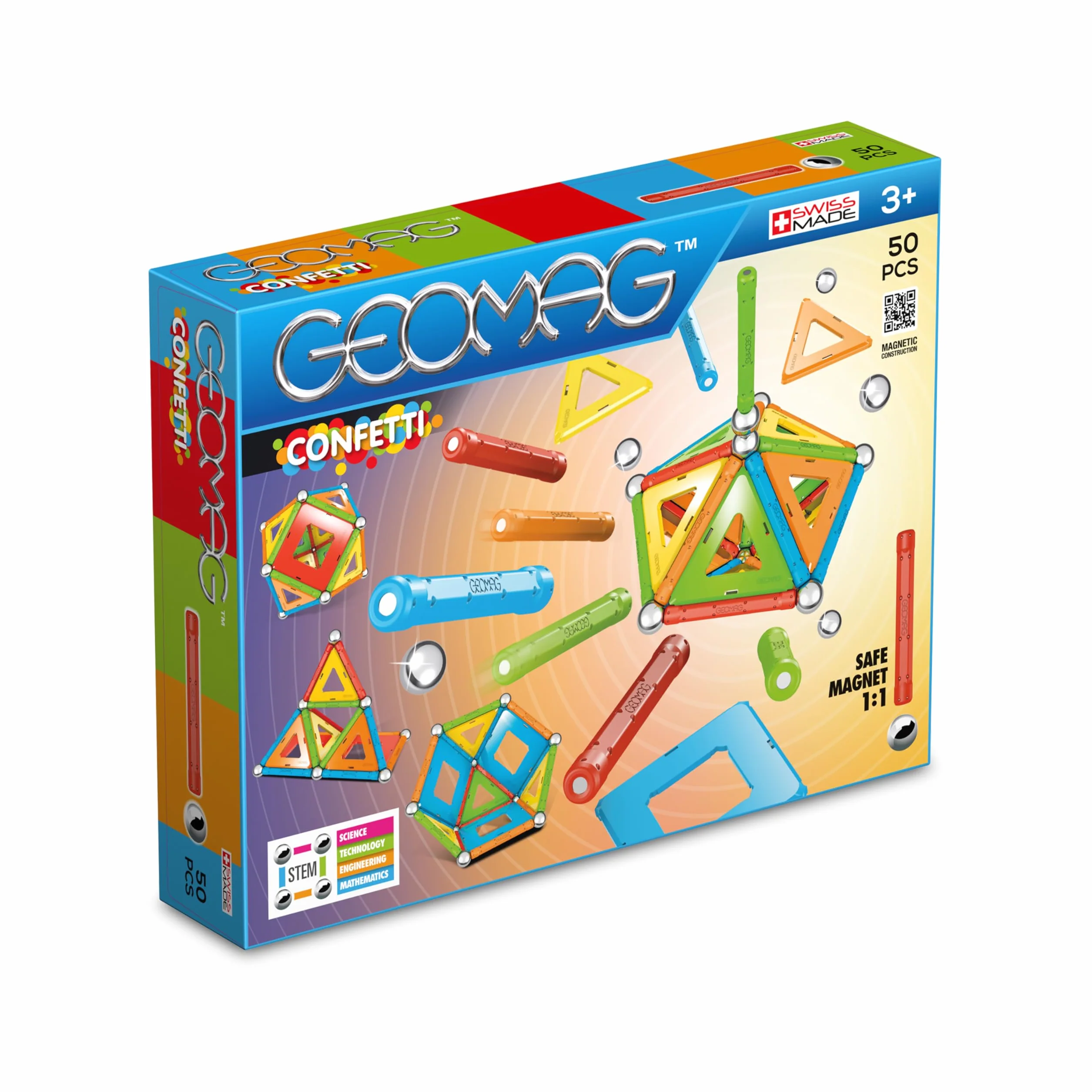 Geomag Classic Confetti 50 Pièces Jeu de Construction magnétique pour Enfants, Cadeau pour garçons et Filles de 5 6 7 8 9 10 11 12 13 Ans, constructions magnétiques, Jeux pour Enfants