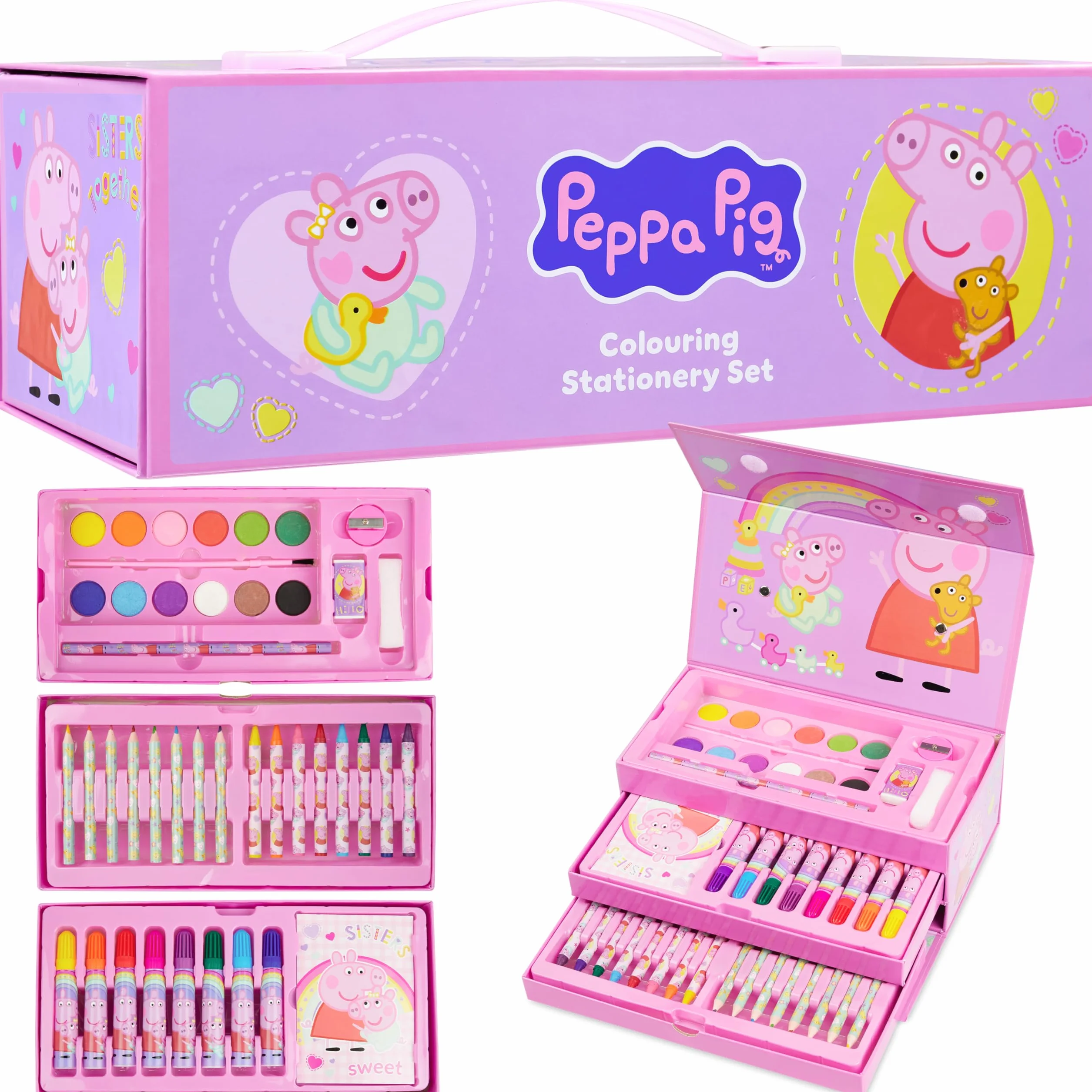 Peppa Pig Kit Dessin Coloriage et Peinture, Coffret Créatif Fille, Mallette Enfant d'Art de 30 Pièces, Fournitures de Loisirs Créatifs, Cadeau Fille