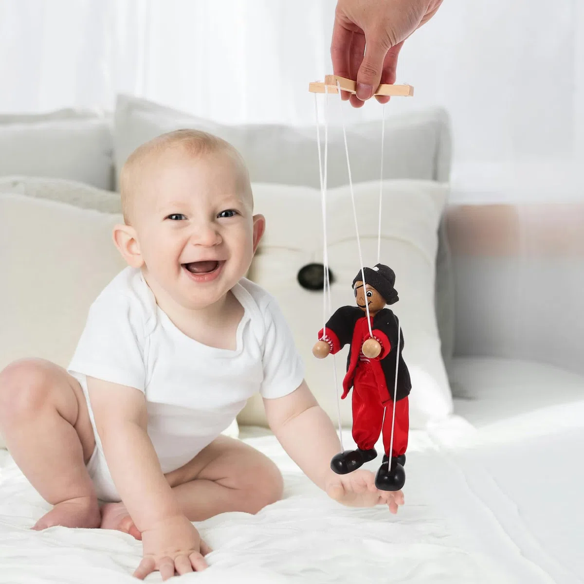 Marionnette À Fils Pirate en Bois 9.25In Jouet Interactif Parent-Enfant Théâtre Marionnettes Décoration Pirate Amusante