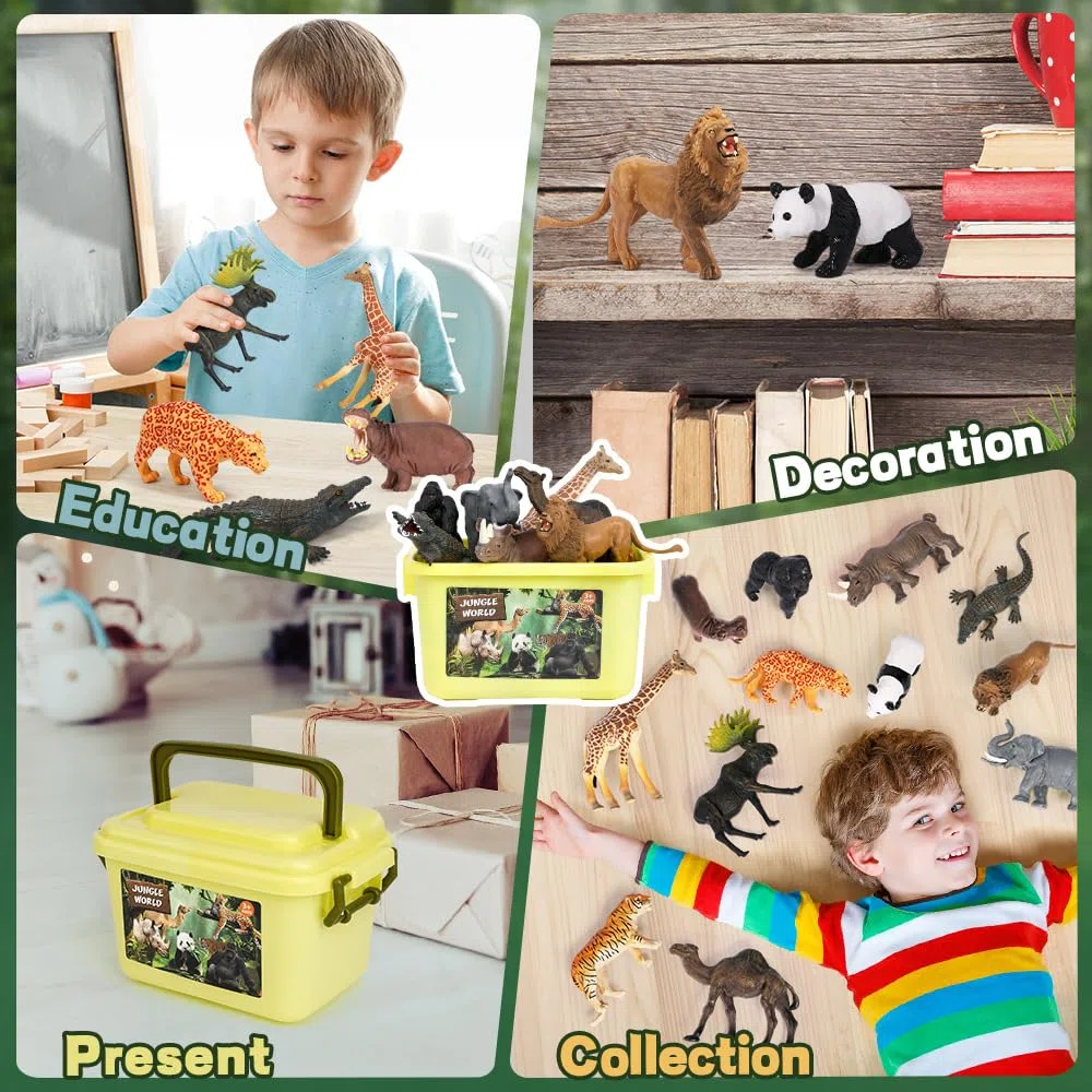 FRUSE d'animaux Jouet pour Enfants,12 Pièces Réaliste Animaux de la Jungle,Figurine Animaux avec Panda,Lion,Eléphant,Jouets Éducatifs Cadeaux pour Enfant Fille Garçons de 3 Ans et Plus