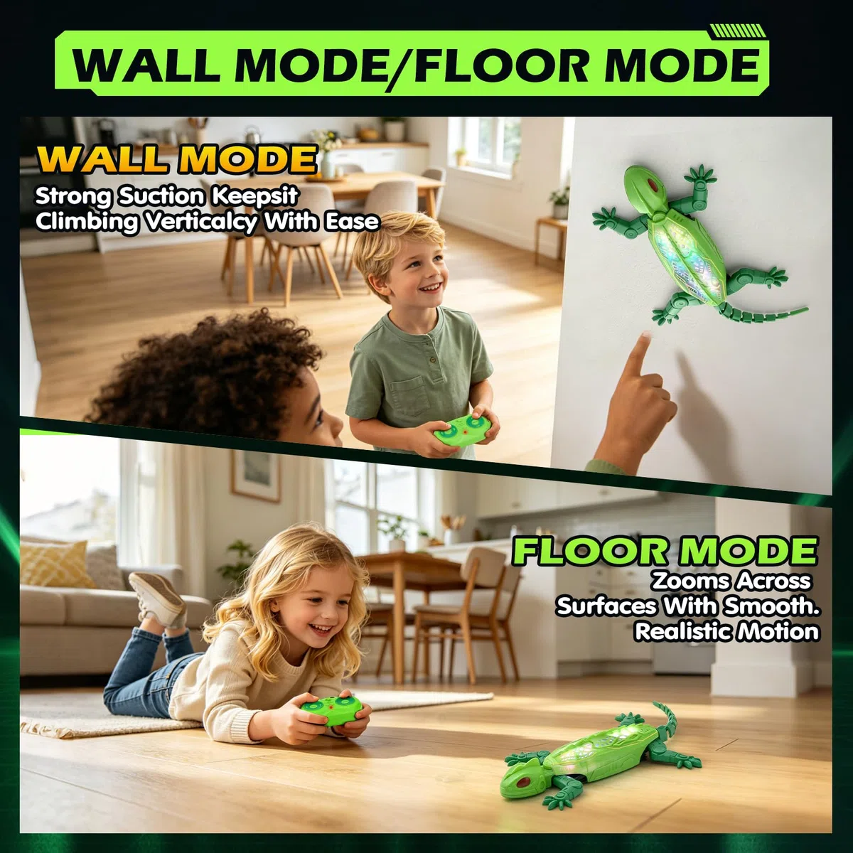 Gecko Radiocommandé avec Éclairage Dorsal, Nouveau Lézard Grimpeur – 9 Modes de Lumière, Jouet RC Gecko pour Enfants