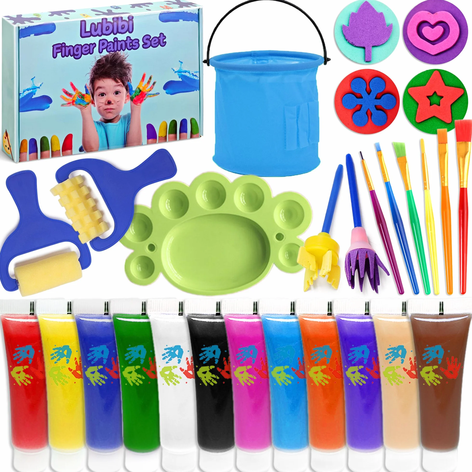 Lubibi Peinture au doigt pour tout-petits,Lavable pour Enfant Non Toxique Kit,12 couleurs, fournitures de peinture d'art sûres pour enfants,Apprentissage Précoce Petits Cadeau