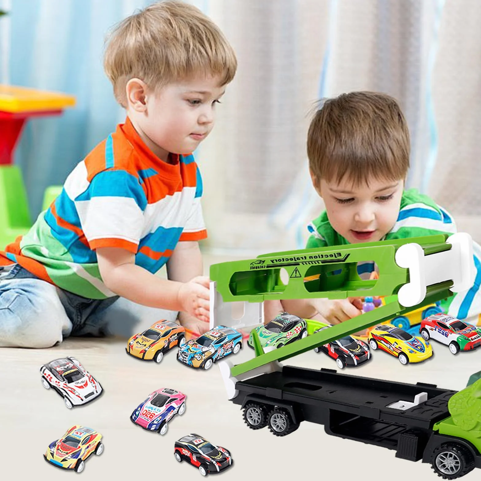 Kit de transport dinosaure 2 en 1 avec 12 voitures jouets en métal, circuit de course portable pour enfants, camion de transport et circuit de course, cadeau pour garçons de 3 à 8 ans