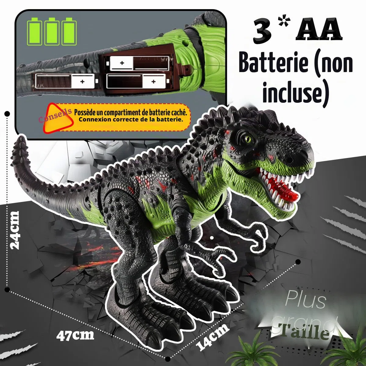 TOEY PLAY 47CM Dinosaure Jouet Enfants, Grande T-Rex Figurine Dinosaures, Marche, Rugissent, Jouet Dino Robot avec Lumières et Sons, Éducatif Cadeau pour Garçons Filles 3 4 5 6 Ans