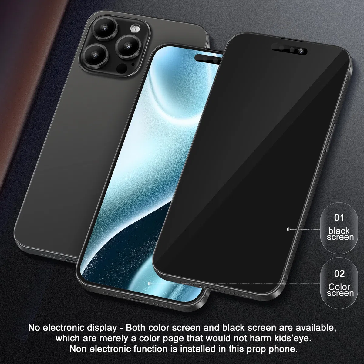 FufoneUS Affichage Faux Jouets téléphone Portable modèle métallique réplique Non Fonctionnement 1:1 téléphone pour 15 Pro Noir Écran Noir