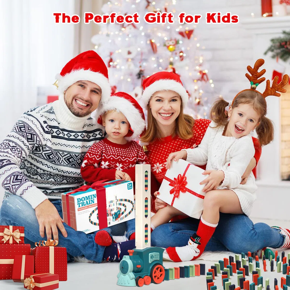 Domino Train pour Enfants, Dominos automatiques, Jouets de Construction et d'empilage,éducation précoce,Cadeau de Noël et d'anniversaire pour garçons et Filles de 3 à 8 Ans (Cyan)