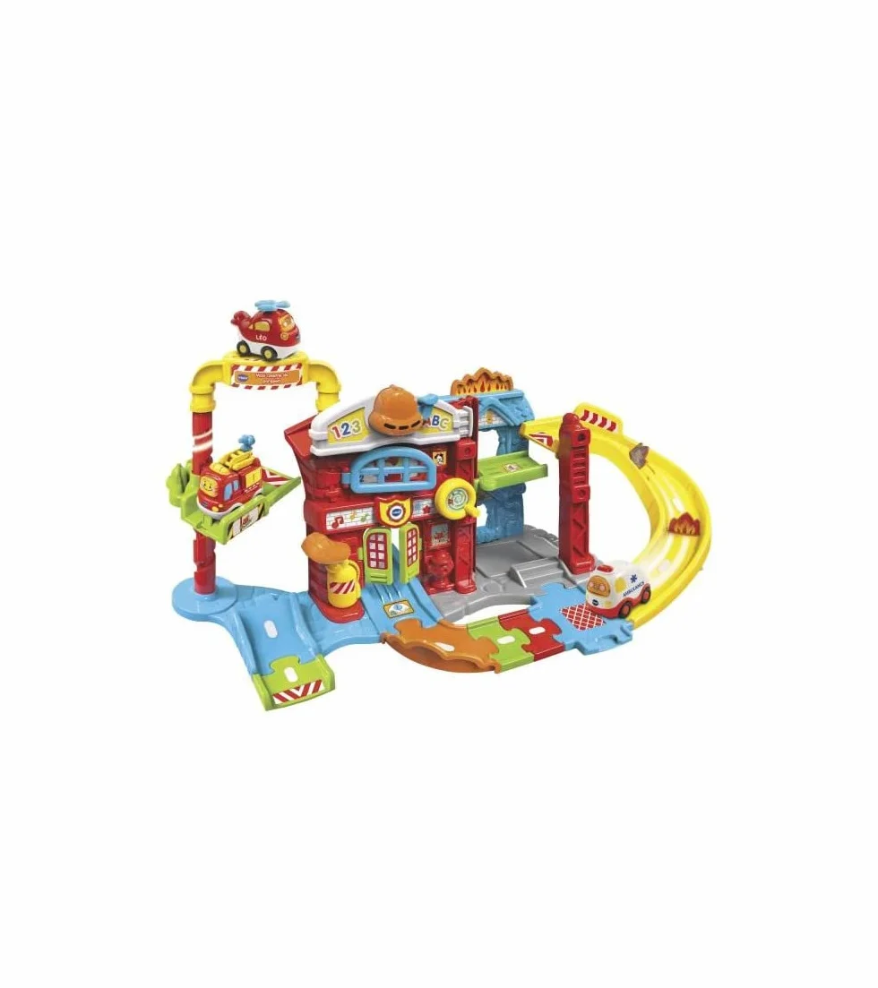 VTech - Tut Tut Bolides, Maxi Caserne de Pompiers avec Camion Louis SOS Incendie, Circuit Voitures Enfant, 4 Zones Magiques, Cadeau Fille et Garçon de 1 an à 5 Ans - Contenu en Français