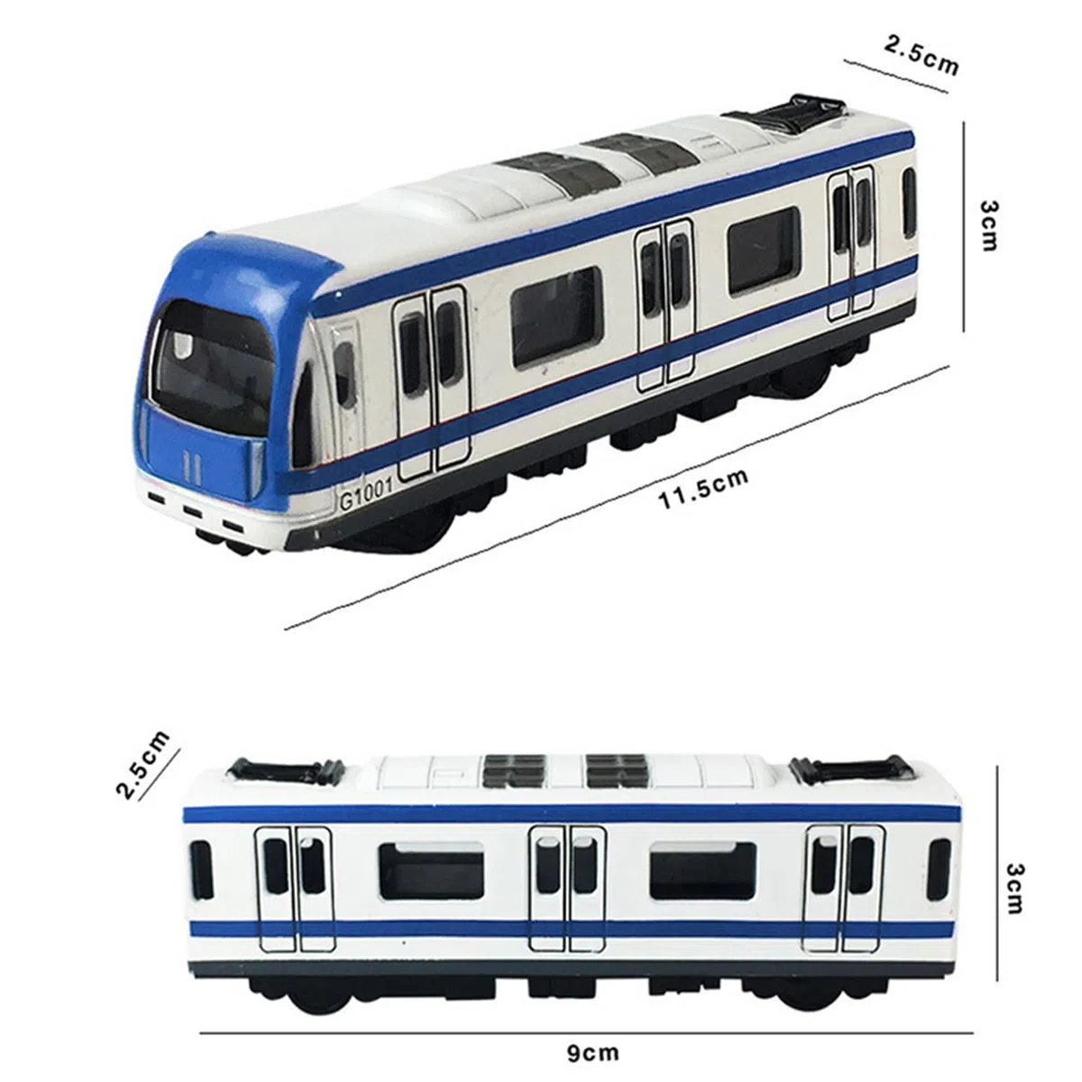 Modèle de Train, Ensemble de 4 pièces Alliage City Rail modèle de Train de métro, modèle de métro/Voiture en Alliage à l'échelle 1/64, Bleu et Blanc