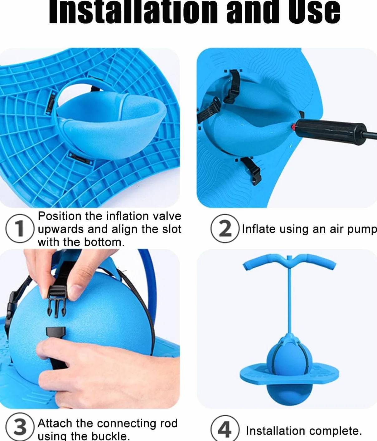 Ballon Sautillant avec Poignée & Pompe, Ballon d’Équilibre Antidérapant pour Enfants et Adultes, Sport Fitness Intérieur Extérieur, Charge 300kg (Blue)