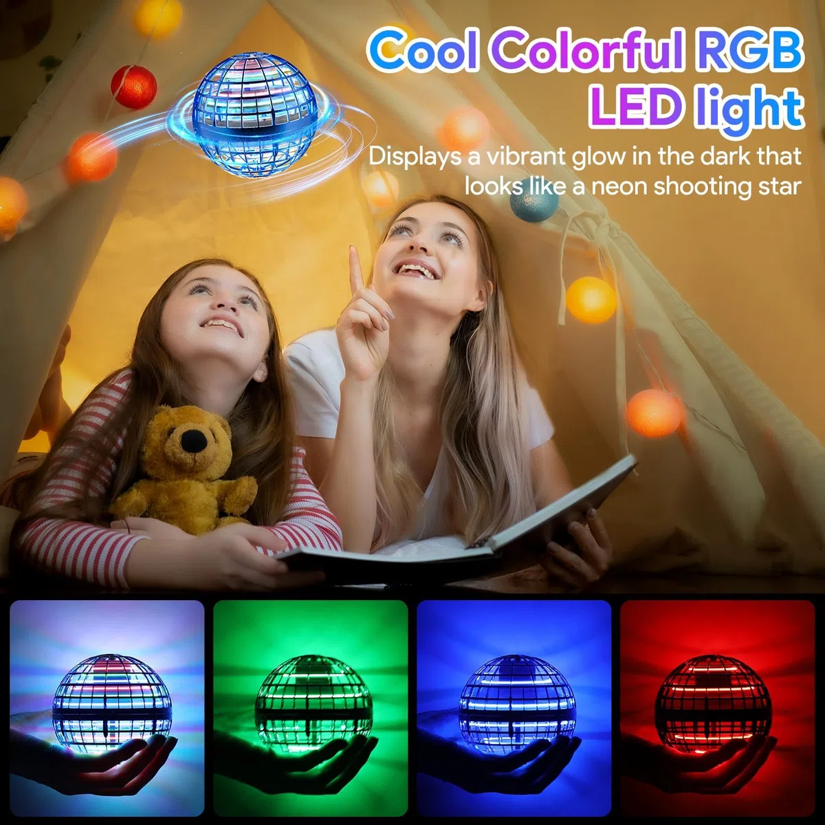 Boule Volante,Jouet Lumineux, Boule Magique，Magique Mini Drone Cadeau Enfant,Flying Boomerang Hand Spinner Jeux Extérieur Intérieur Enfant (Bleu)