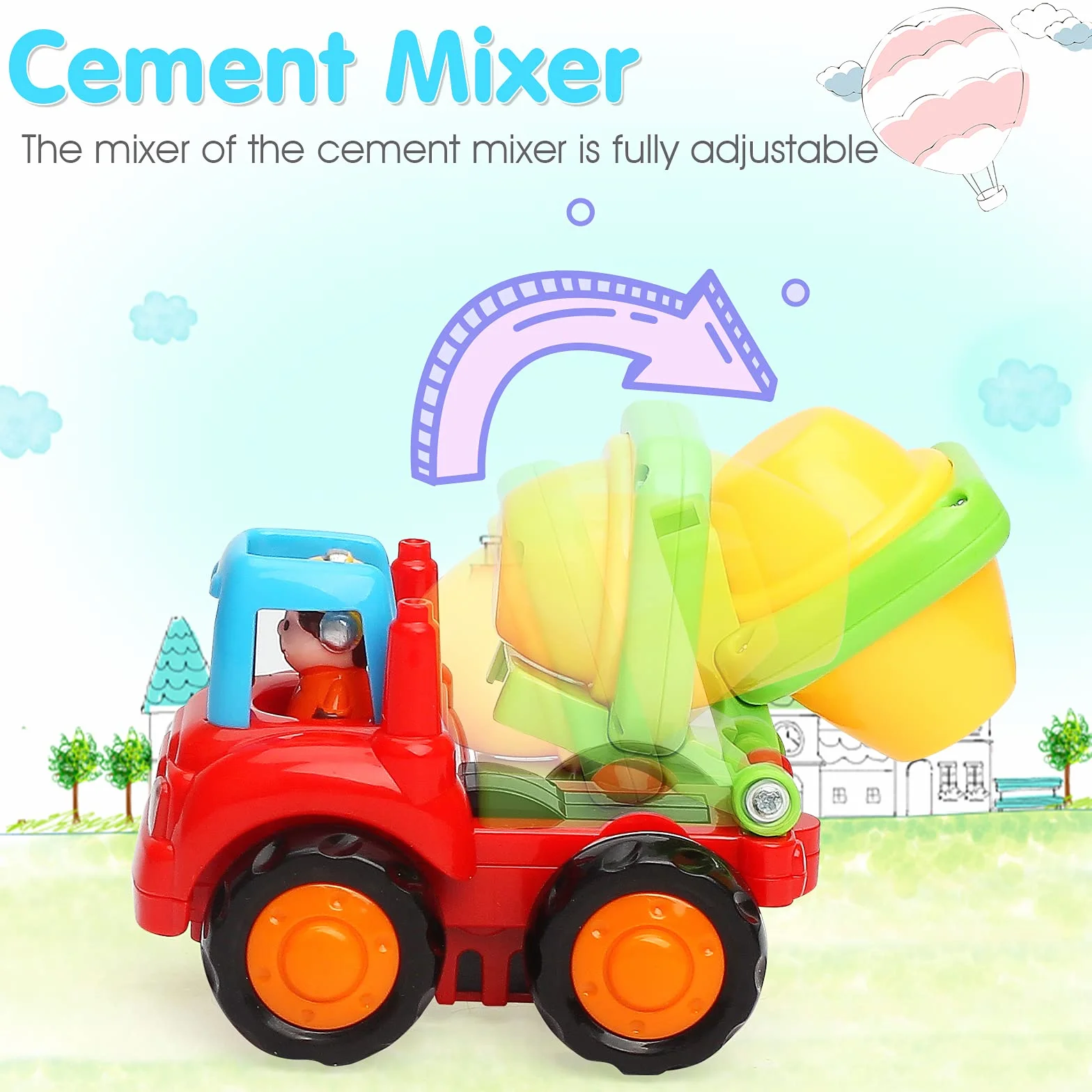 TINOTEEN Voiture Jouets pour Bébé, Jouet à Friction pour Garcon Fille Enfants de 1 2 3 Ans,Set de 4 avec Tracteur,Bulldozer,Mixeur de Camion et Camion