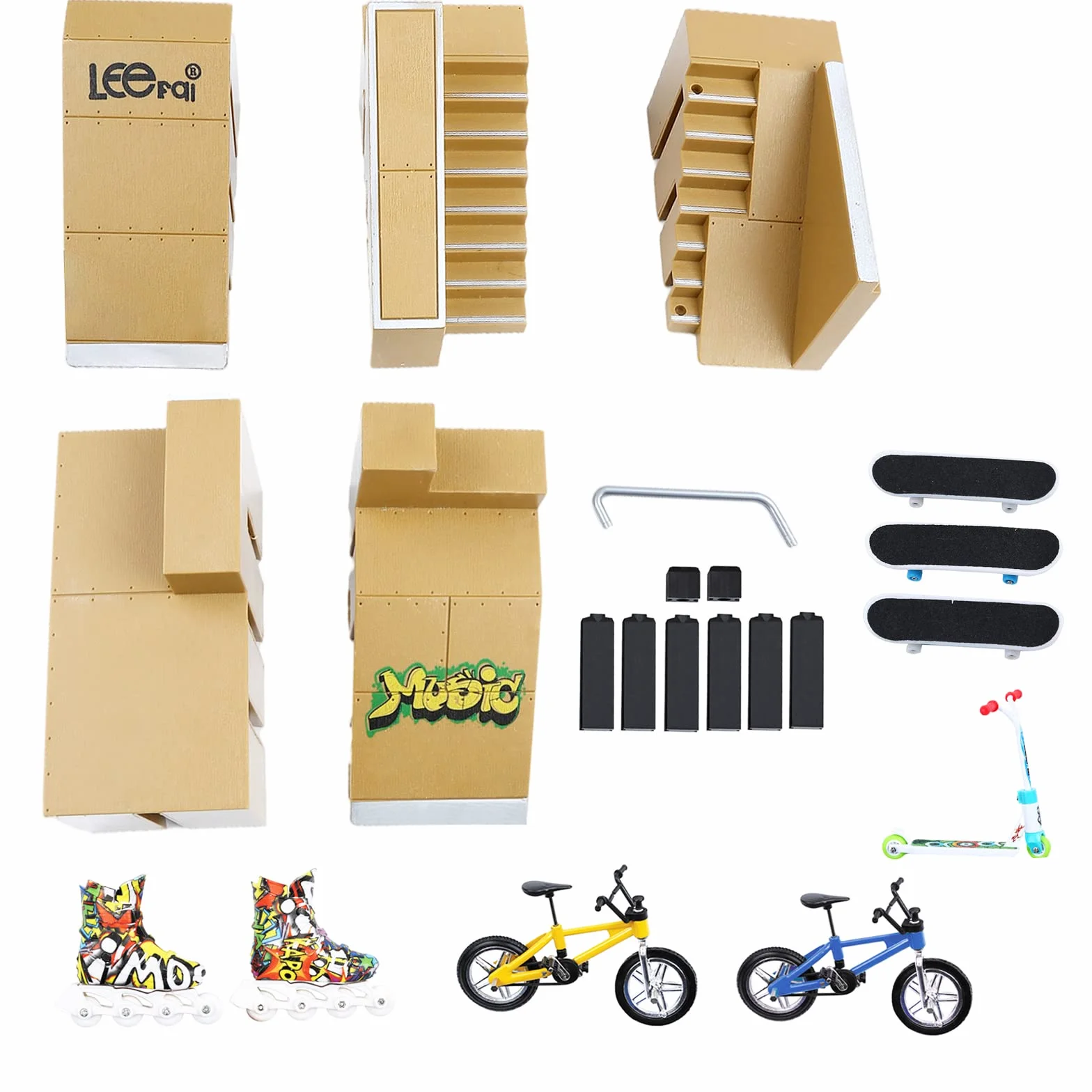 Kit de Skate Parc pour Skateboard, Rampe de Doigt, kit d'entraînement avec 3 Doigts, Outil de Rechange pour vélo à 2 Doigts