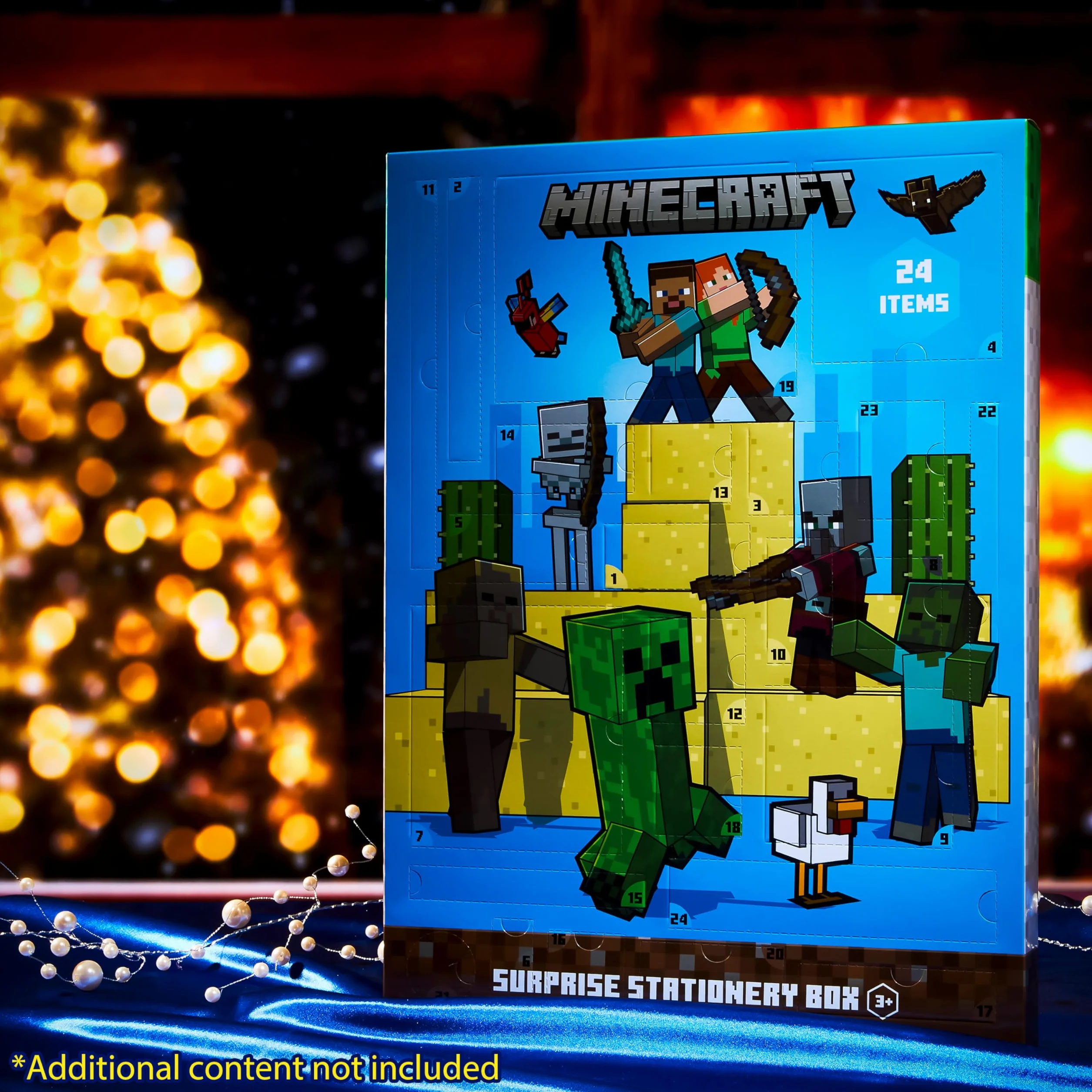 Minecraft Calendrier de l'Avent 2025 Enfant et Ado Creeper Compte à Rebours Noel 24 Surprises Papeterie Original et Accessoires Kawaii Cadeau Enfant (Bleu)